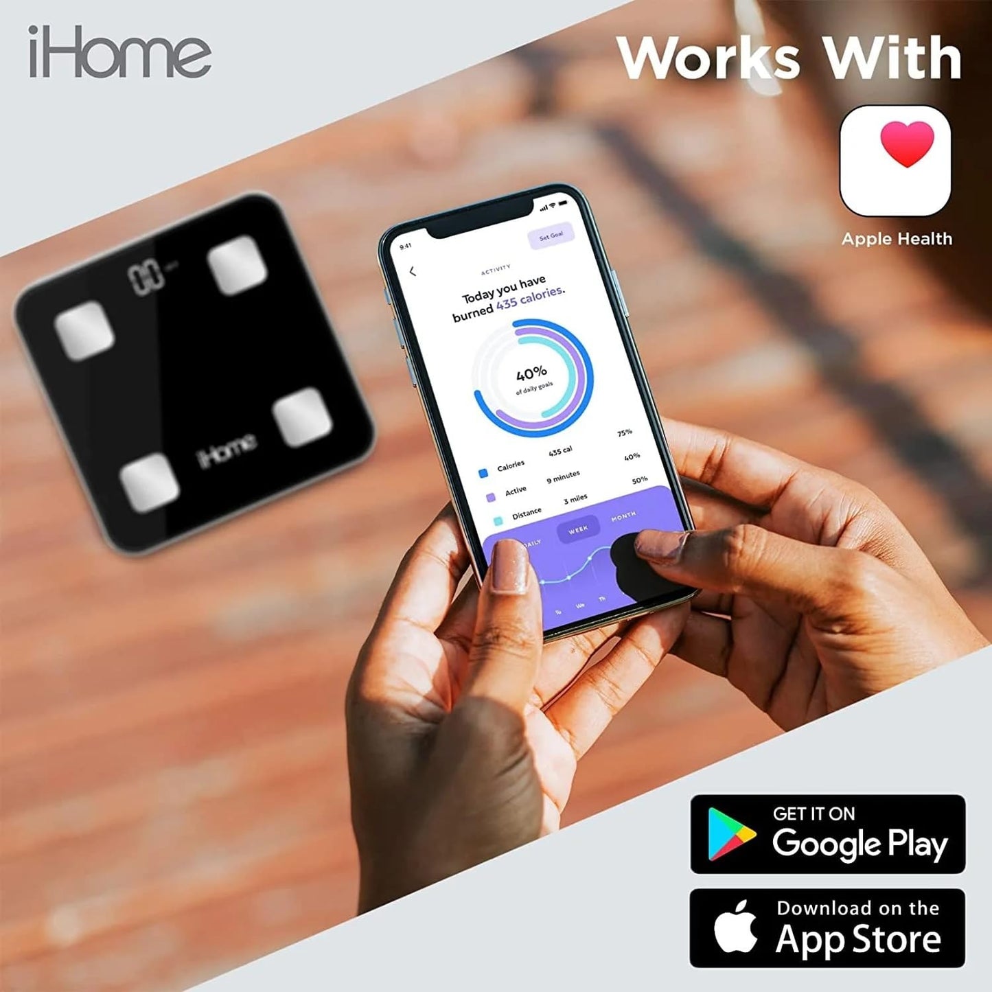 iHome Digital Bluetooth Smart Scale for Body Weight, Weight Scale, Including BMI, Body Fat, Muscle Mass, Batteries Included (Black Smart Bluetooth)