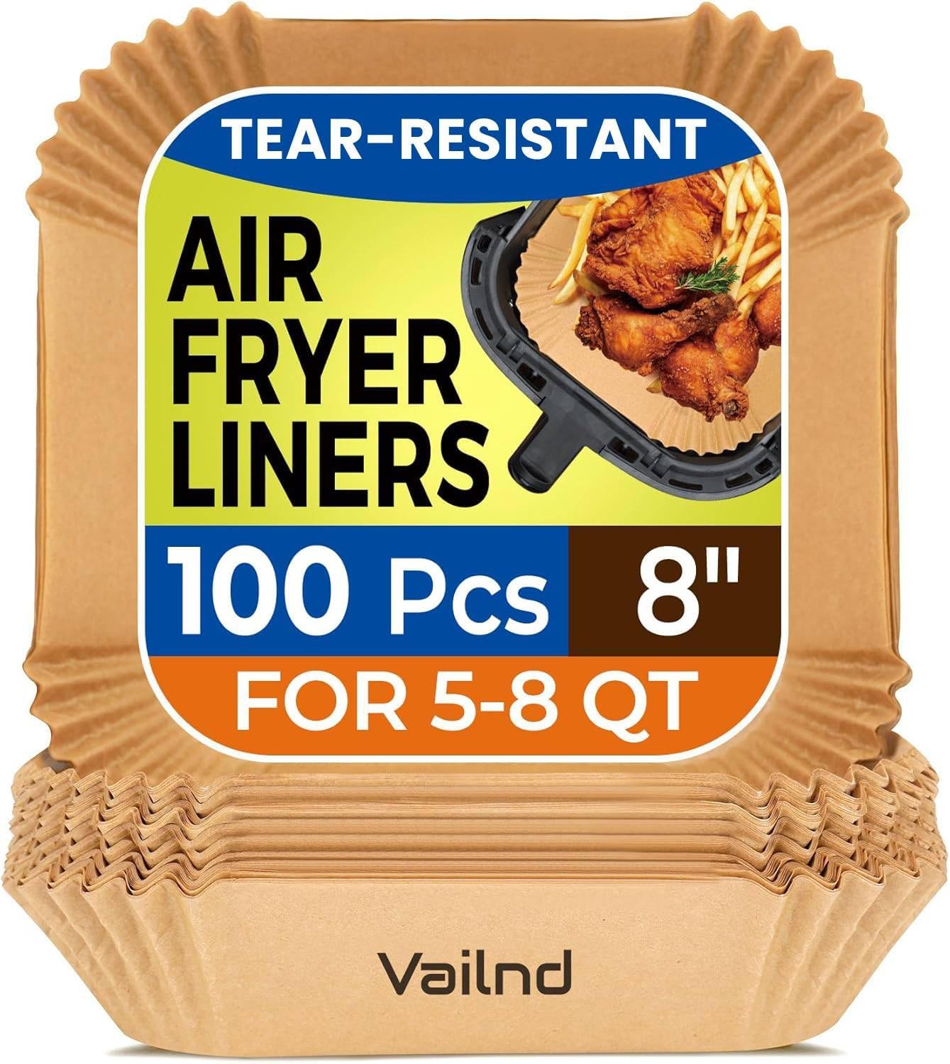 Air Fryer Paper Liners: 100Pcs Parchment Paper, 8" Air Fryer Liner Disposable for Microwave, Non-Stick Square Air Fryer Basket Liner