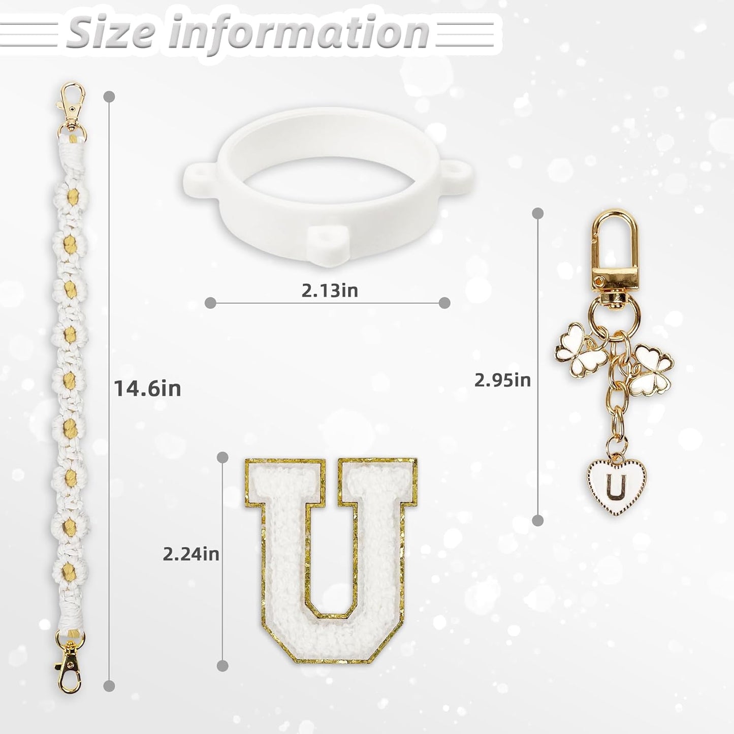 Cute Letter Charm Set Compatible with Owala Water Bottle 24 oz, 32 oz, 40 oz, Owala Kids, Owala Coffee Tumbler, Owala FreeSip – Includes Handle Strap, for Owala Accessories & Stanley Cup Accessories