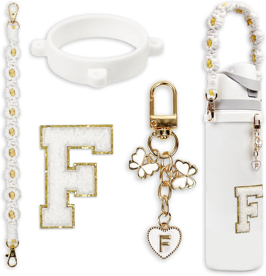 Cute Letter Charm Set Compatible with Owala Water Bottle 24 oz, 32 oz, 40 oz, Owala Kids, Owala Coffee Tumbler, Owala FreeSip – Includes Handle Strap, for Owala Accessories & Stanley Cup Accessories