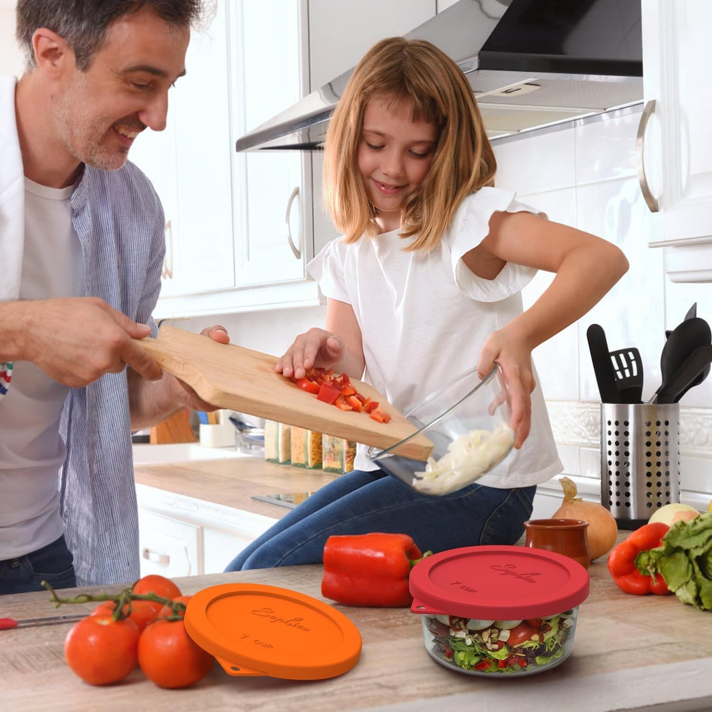 Sophico Round Silicone Storage Cover Lids Replacement for Anchor Hocking and Pyrex 7402-PC 6/7 Cup Glass Bowls (Container not Included)(Orange - 2 pack)