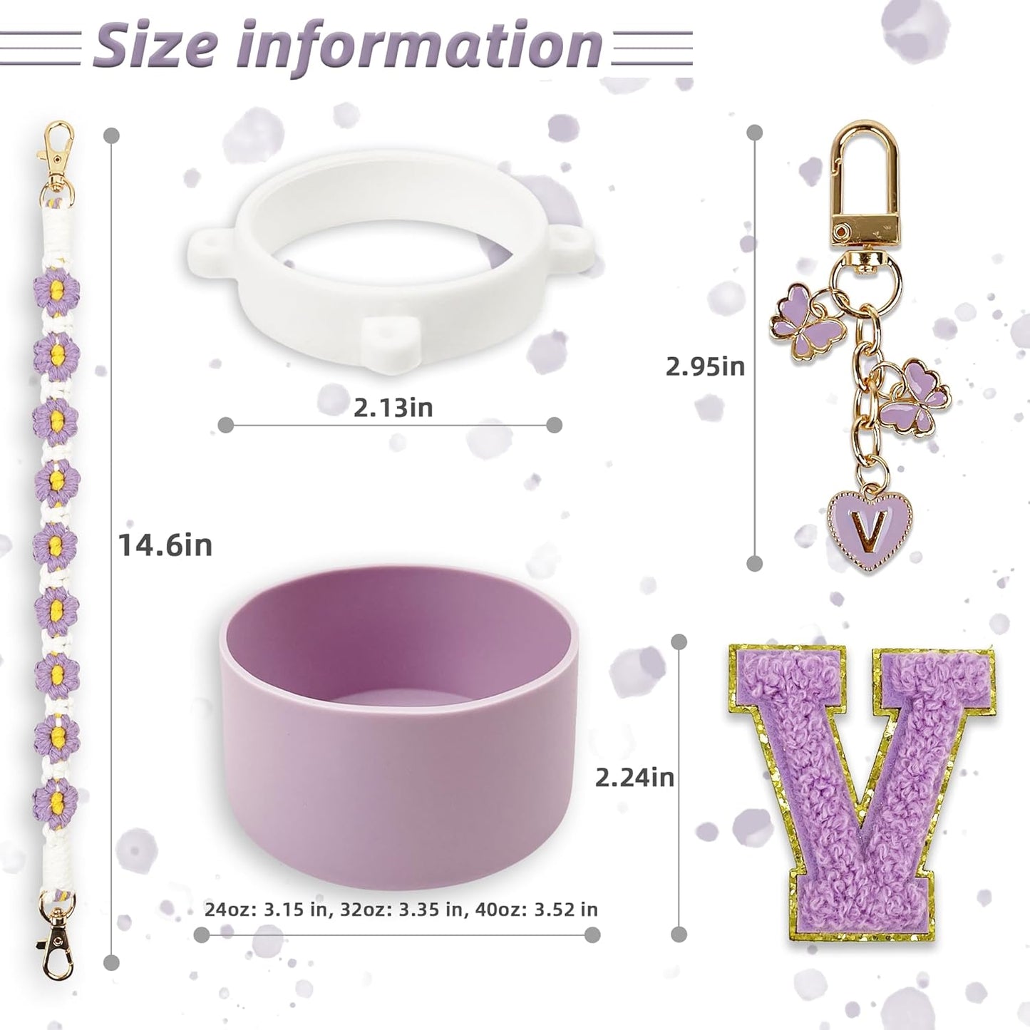 SITKOL Silicone Boot Cute Monogram Set Compatible with Owala Water Bottle 24 oz, 32 oz, 40 oz - Perfect Letter Owala Accessories for Owala Tumbler, Owala Free Sip, Pink Owala, Black Owala