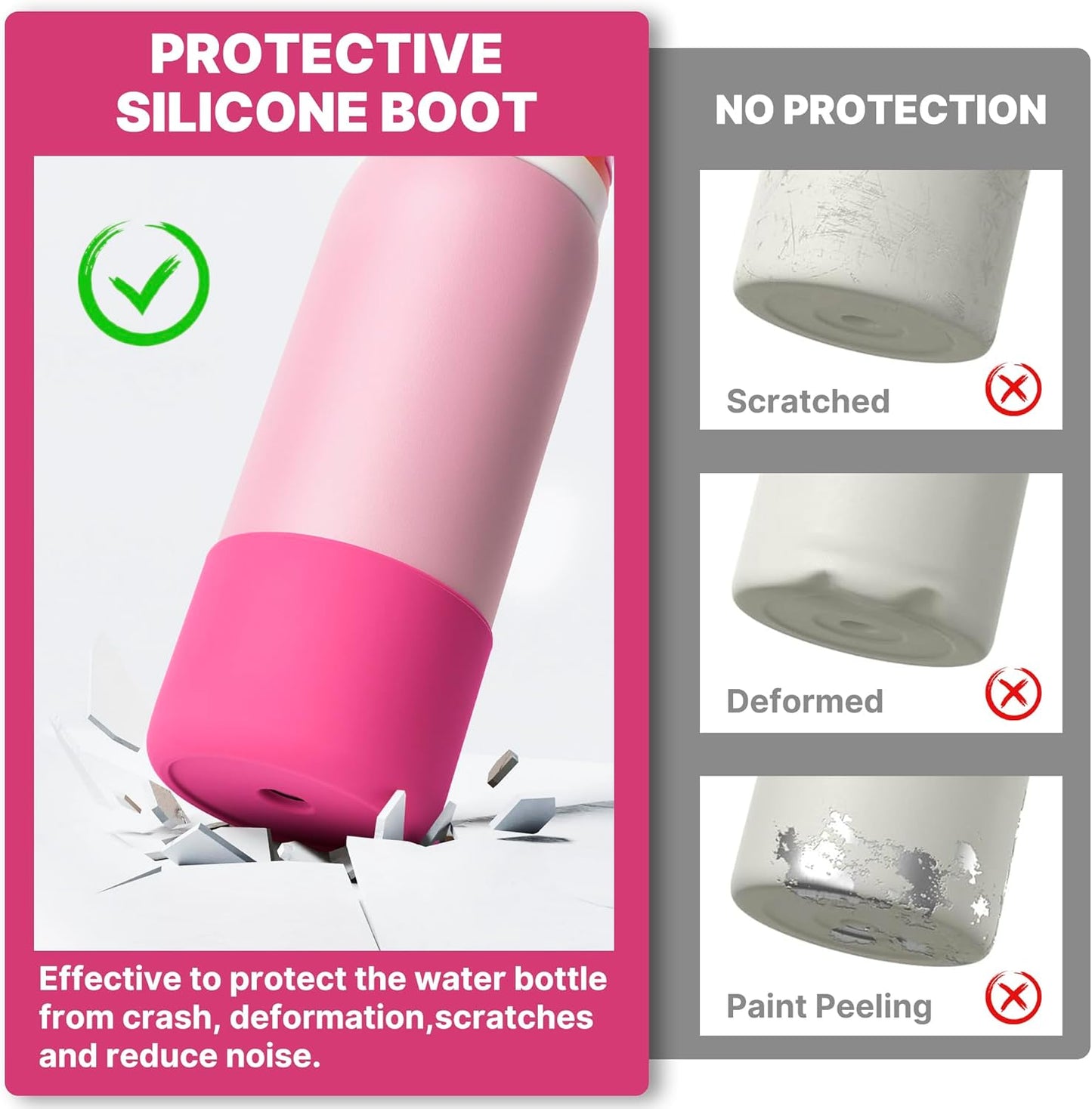 Silicone Water Bottle Boot for Owala 32oz, Anti-Slip Protective Sleeve for Owala Twist & FreeSip & Flip Stainless Steel Water Bottle, Boot Bottom Base for Owala (Rose Red)