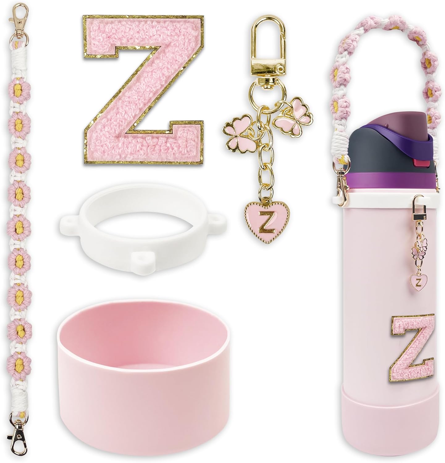 SITKOL Silicone Boot Cute Monogram Set Compatible with Owala Water Bottle 24 oz, 32 oz, 40 oz - Perfect Letter Owala Accessories for Owala Tumbler, Owala Free Sip, Pink Owala, Black Owala