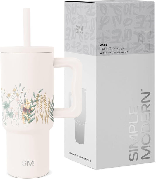 Simple Modern Disney Kids 24 oz Tumbler with Handle and Silicone Straw Lid Spill Proof Leak Resistant Stainless Steel Bottle Trek Collection Winnie The Pooh in the Wilderness (Pack of 12)