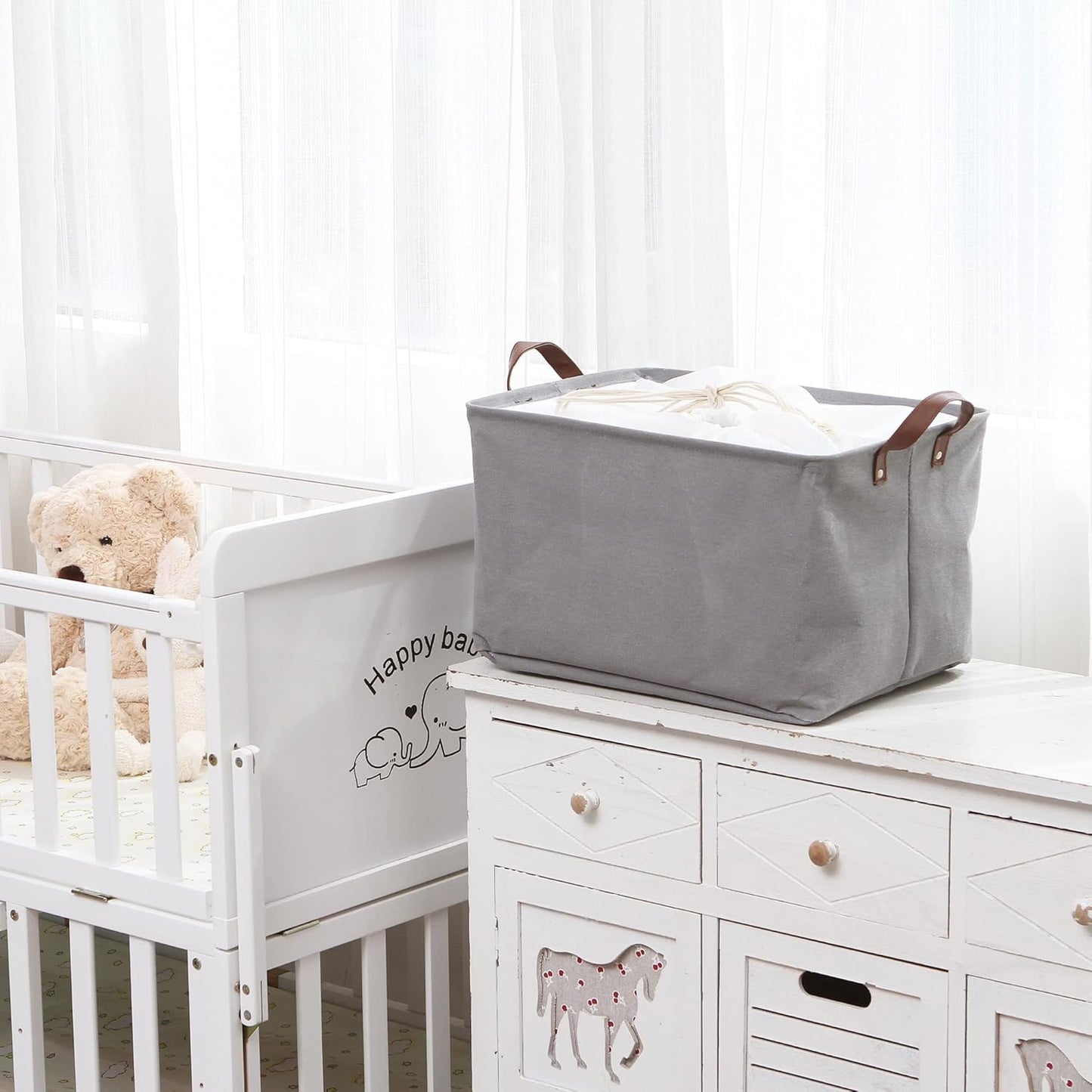 Hinwo 31L Large Storage Bins, Closet Organizers and Storage, Shelf Baskets, Foldable Clothes Storage Baskets with Handles, Containers for Clothing, Blanket, Towels, Toys, Bedding (Gray)