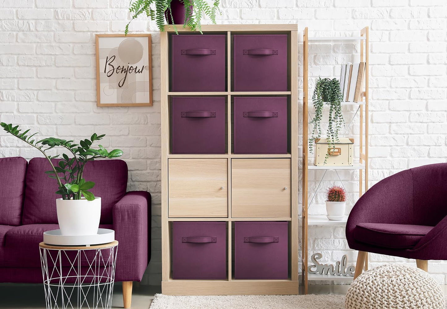 Sorbus Foldable Storage Cubes - 6 Fabric Baskets for Organizing Pantry, Closet, Shelf, Nursery, Playroom, Toy Box, Cubby - 11 Inch Dual Handle Collapsible Closet Organizers and Storage Bins (Purple)