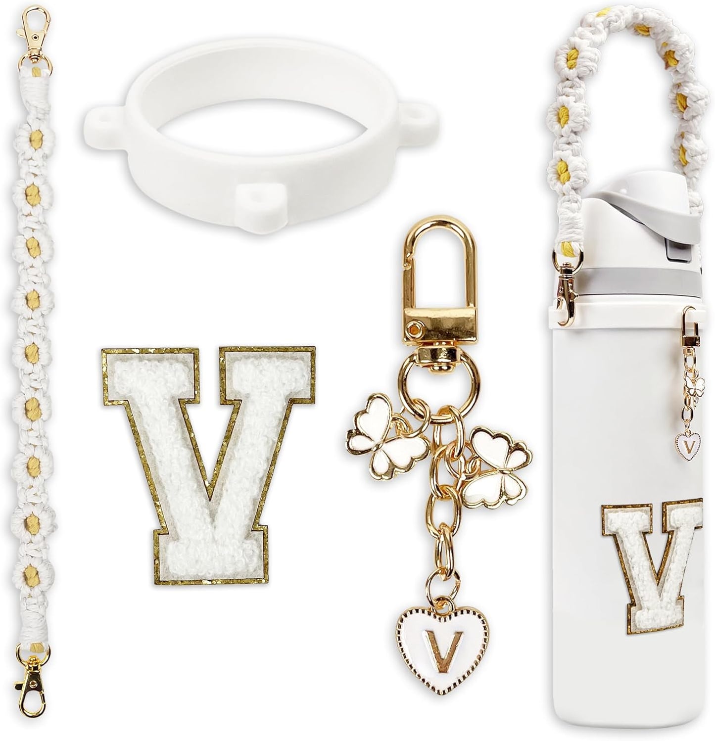 Cute Letter Charm Set Compatible with Owala Water Bottle 24 oz, 32 oz, 40 oz, Owala Kids, Owala Coffee Tumbler, Owala FreeSip – Includes Handle Strap, for Owala Accessories & Stanley Cup Accessories