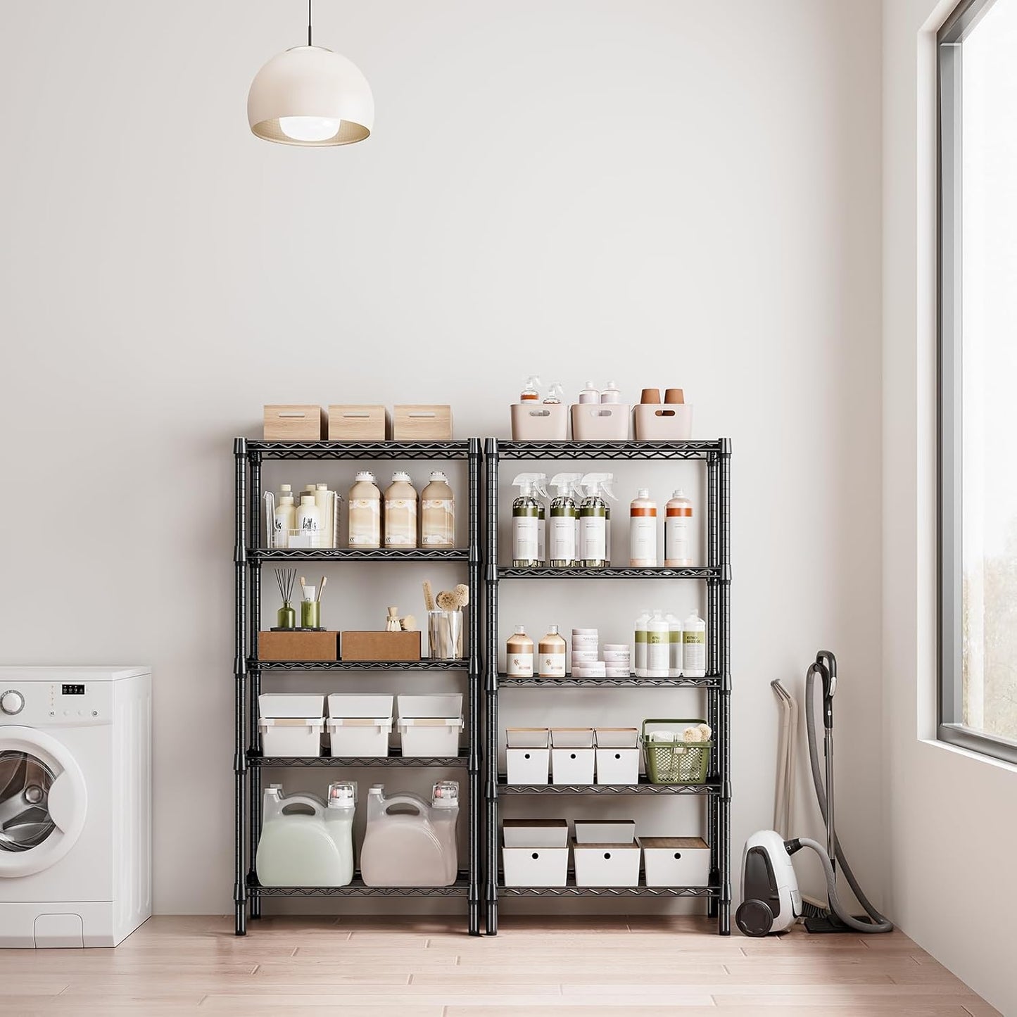 1250 lbs 5 Tier Shelf Metal Storage Shelves Wire Rack Closet Organizers for Garage Kitchen Bathroom Laundry Black 11.8" D x 29.5" W x 59.5" H