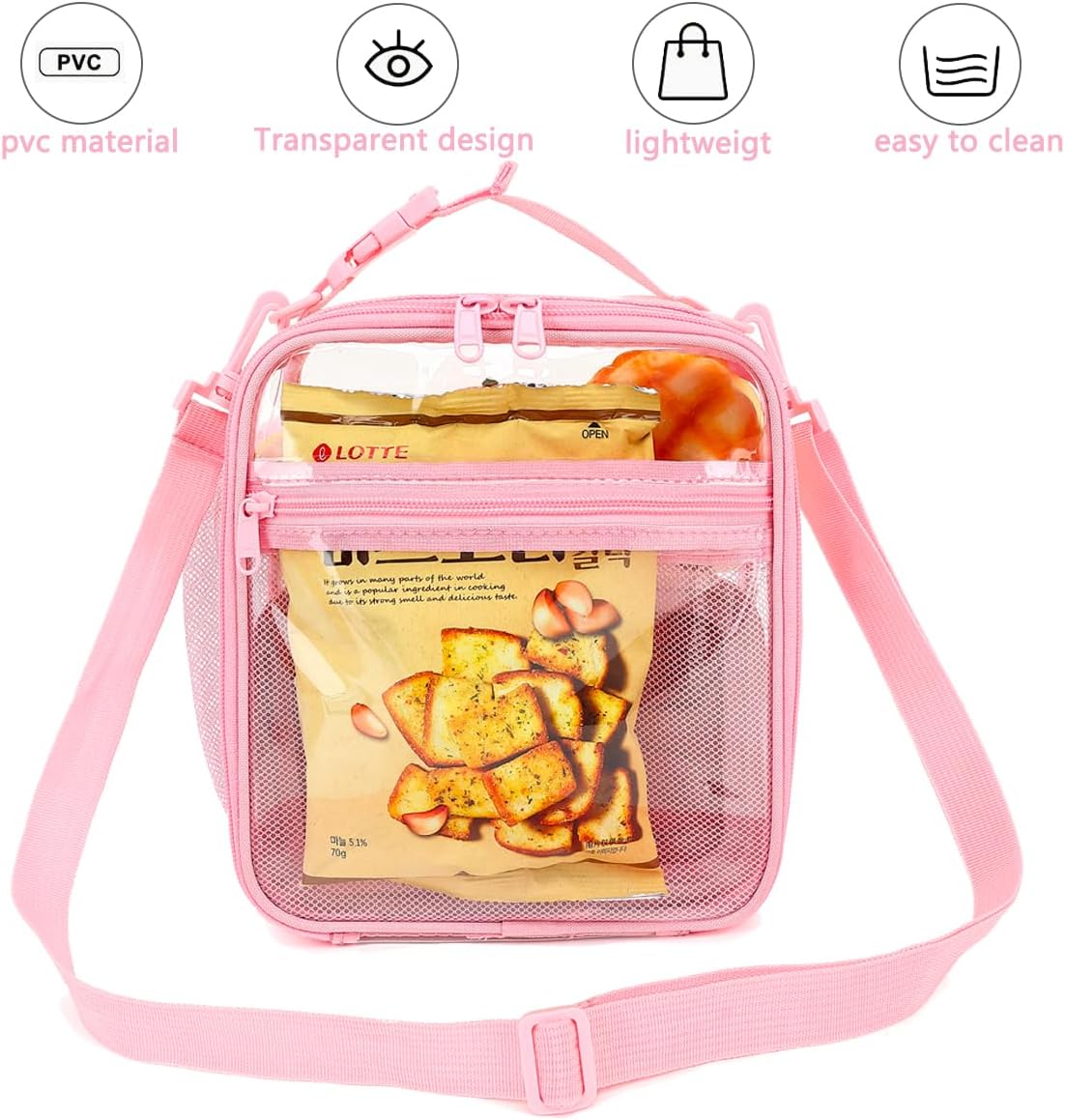 FlowFly Kids Lunch box Insulated Soft Bag Mini Cooler Back to School Thermal Meal Tote Kit for Girls, Boys, PinkClear