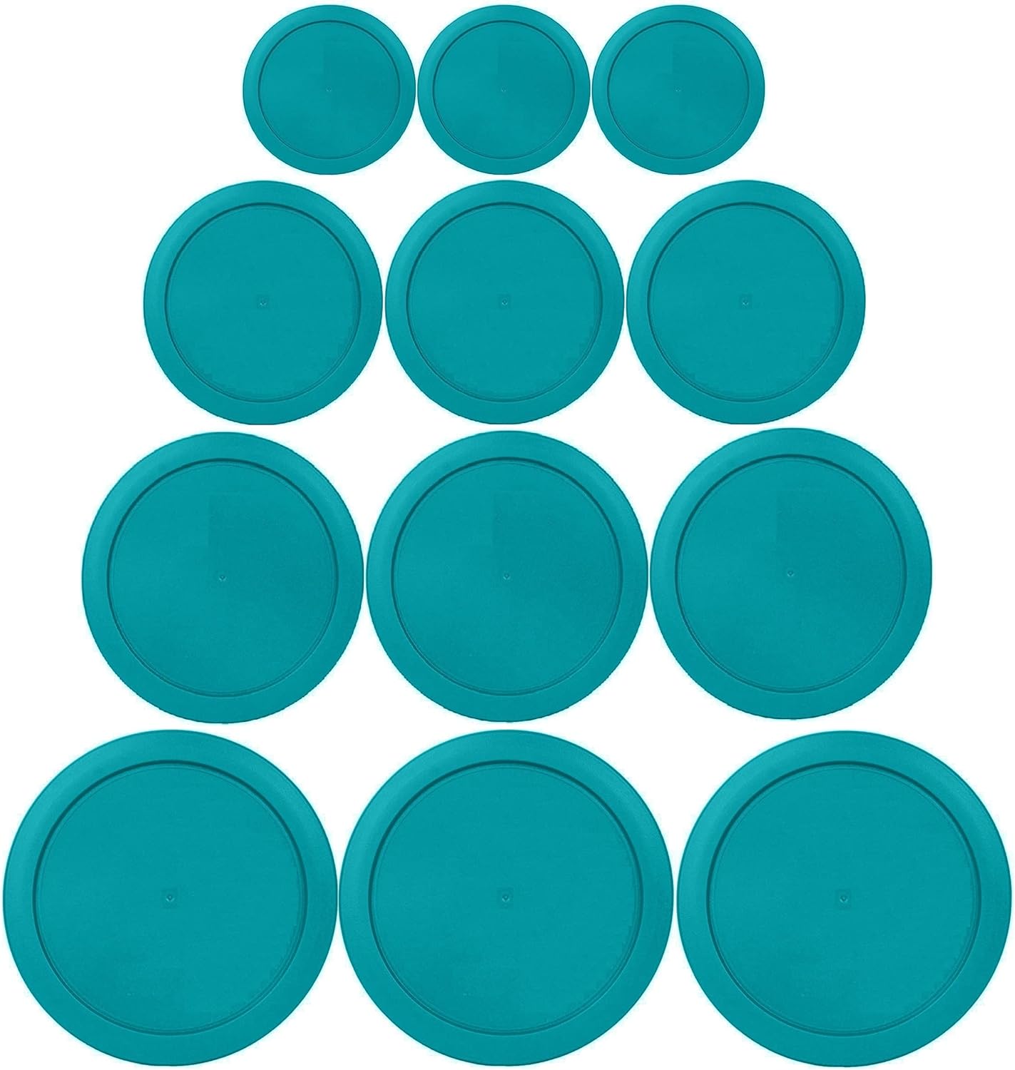1, 2, 4 & 7 Cup Turquoise Replacement Lids/Covers for Pyrex, Anchor Hocking & KlareWare Storage Bowls *Lids Only Glass Container Not Included* (12 Pack *Three of Each Size*)