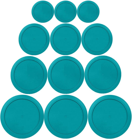 1, 2, 4 & 7 Cup Turquoise Replacement Lids/Covers for Pyrex, Anchor Hocking & KlareWare Storage Bowls *Lids Only Glass Container Not Included* (12 Pack *Three of Each Size*)