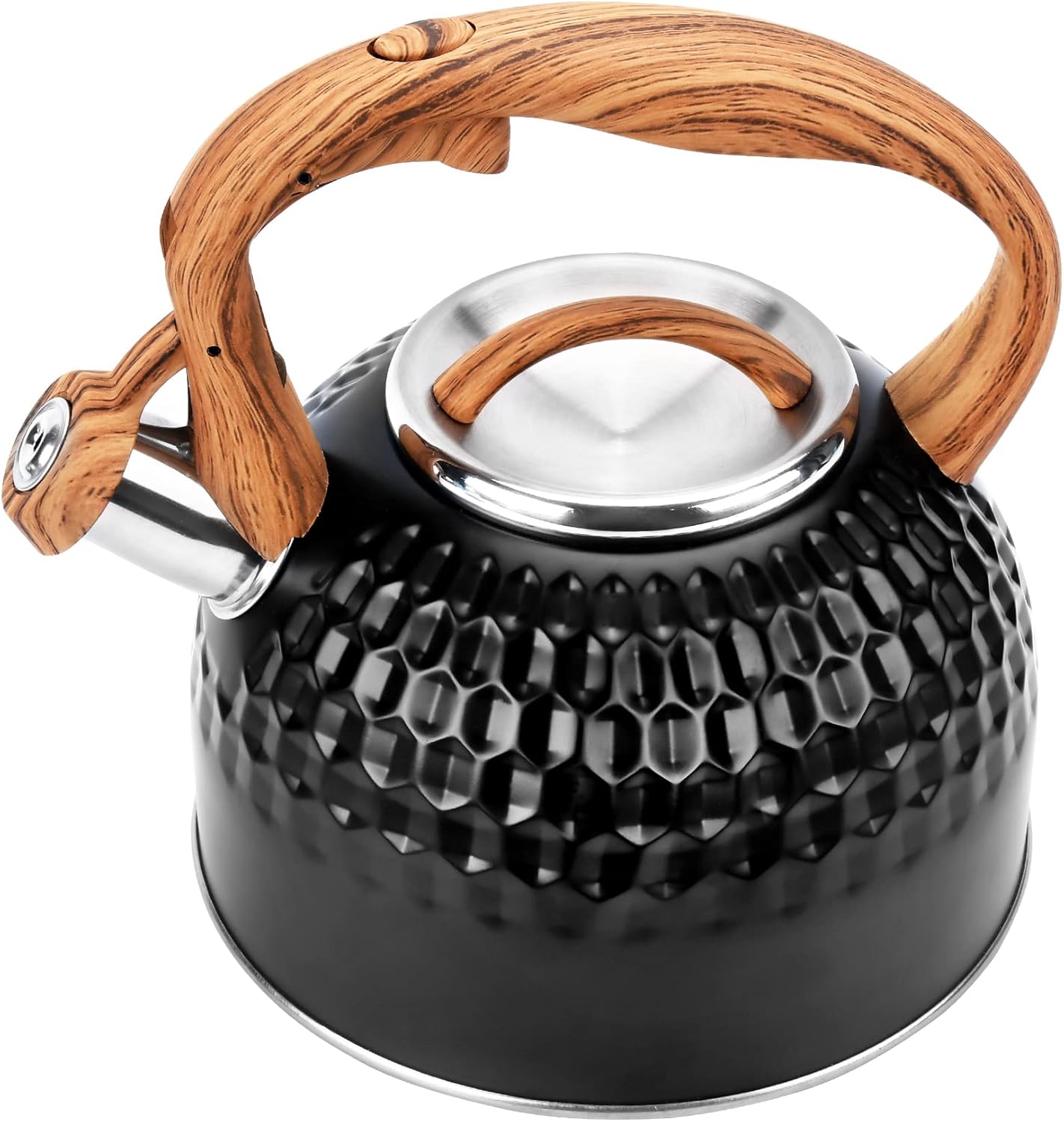 Whistling Teapot, 2.6 Qt 304 Food Grade Stainless Steel Tea Kettle with Heat-resistant Handle, Durable, not Rust，One-button Switch(BLack）