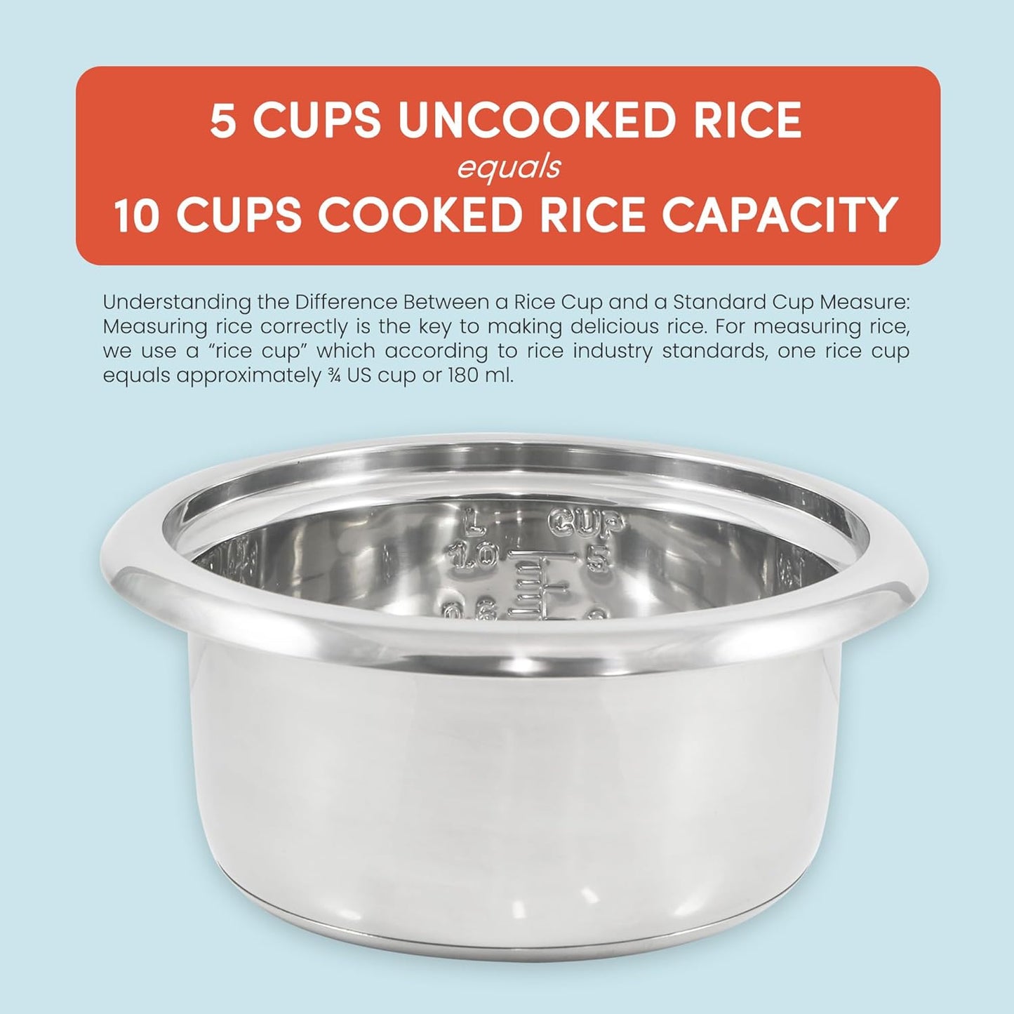 Elite Gourmet ERC2010B Electric Rice Cooker with Stainless Steel Inner Pot Makes Soups, Stews, Porridge's, Grains and Cereals, 10 cups cooked (5 Cups uncooked), Black