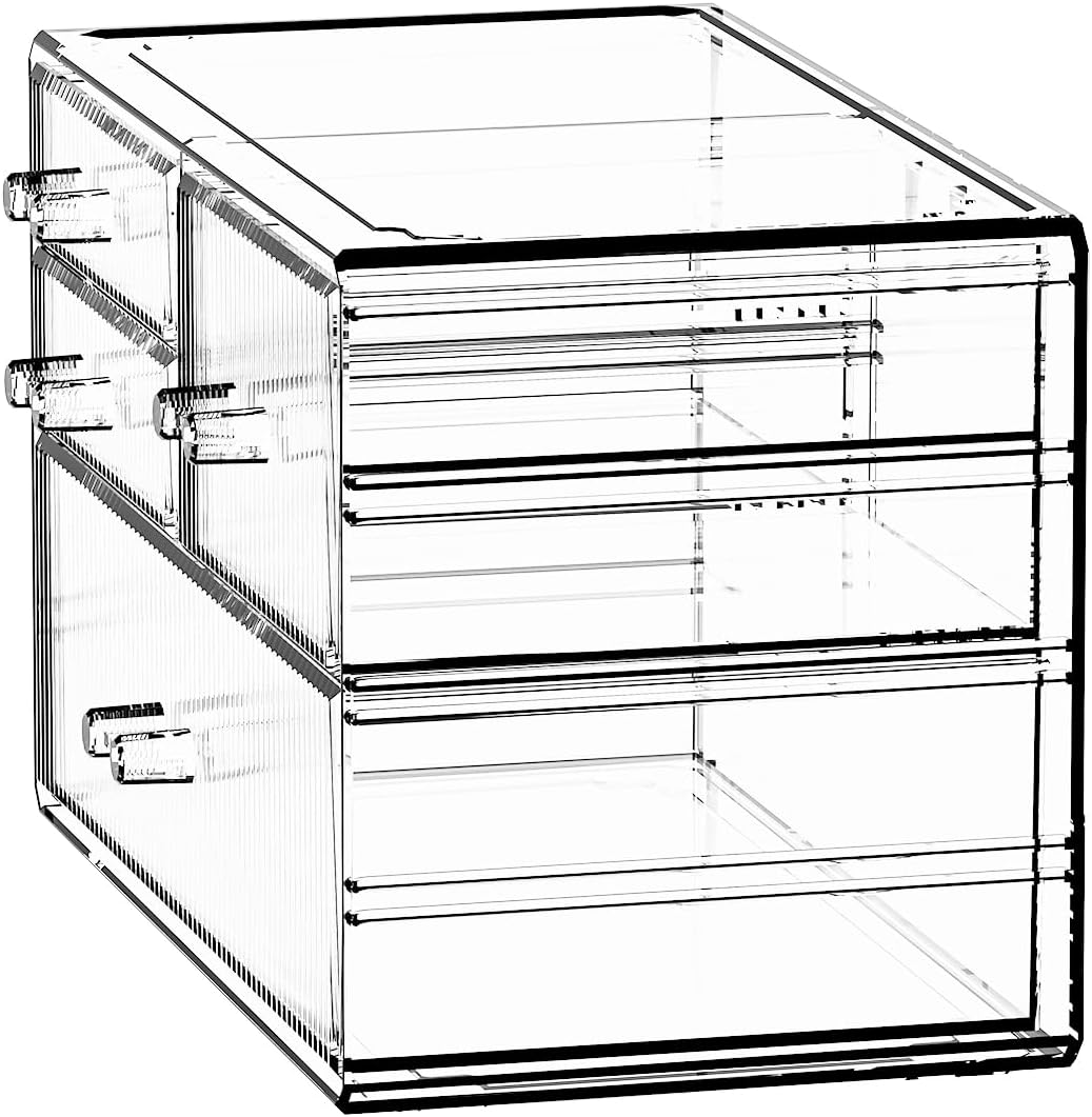 ZHIAI Stackable Storage Drawers, Acrylic Bathroom Counter Organizer Clear Makeup Organizers for Vanity, Kitchen Cabinets, Bathroom, Undersink, Home Organization and Storage (4 Drawers, Pattern B)
