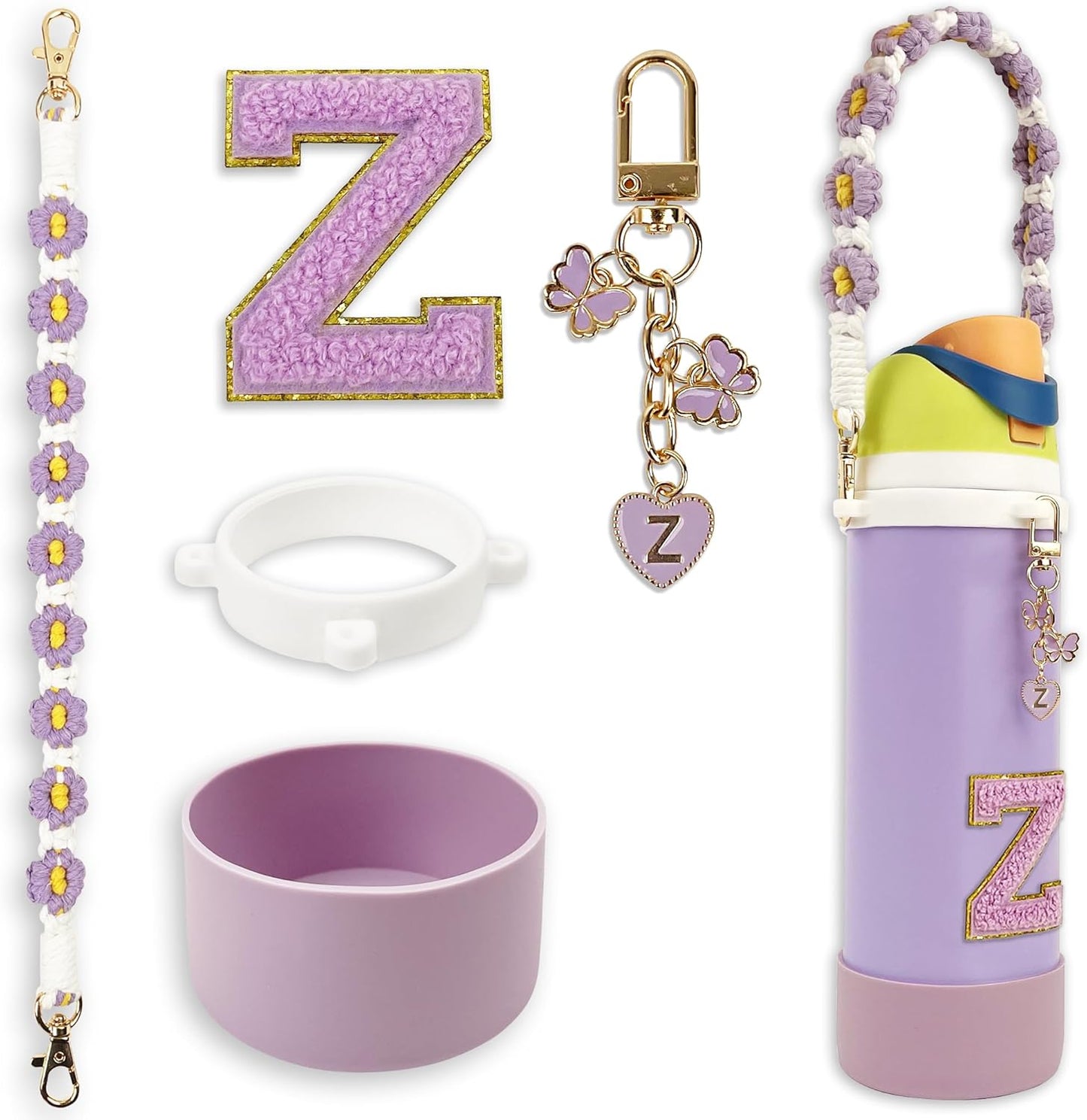 SITKOL Silicone Boot Cute Monogram Set Compatible with Owala Water Bottle 24 oz, 32 oz, 40 oz - Perfect Letter Owala Accessories for Owala Tumbler, Owala Free Sip, Pink Owala, Black Owala