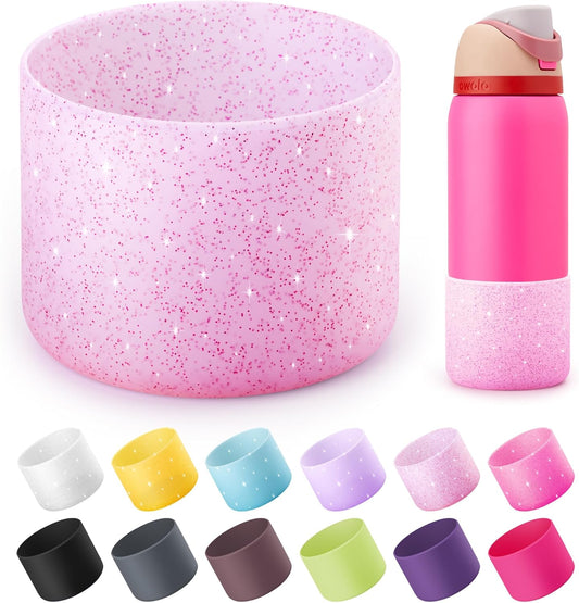 Silicone Water Bottle Boot for Owala 32 oz, Anti-Slip Protective Sleeve for Owala Twist & FreeSip & Flip Stainless Steel Water Bottle, Boot Bottom Base for Owala (Glitter Pink)