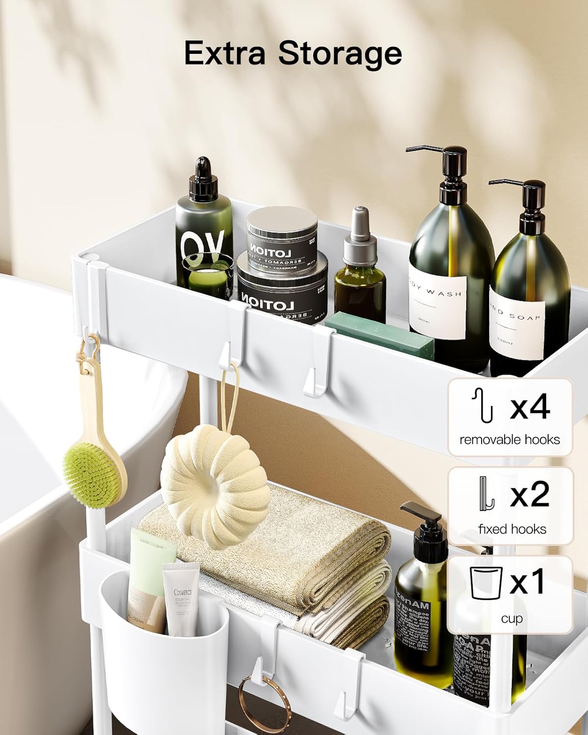 Pipishell Slim Storage Cart with Wheels, Bathroom Cart Organizer Storage Small, Rolling Carts for Bathroom, Laundry Room, Kitchen, Narrow Space, White PIUC04W