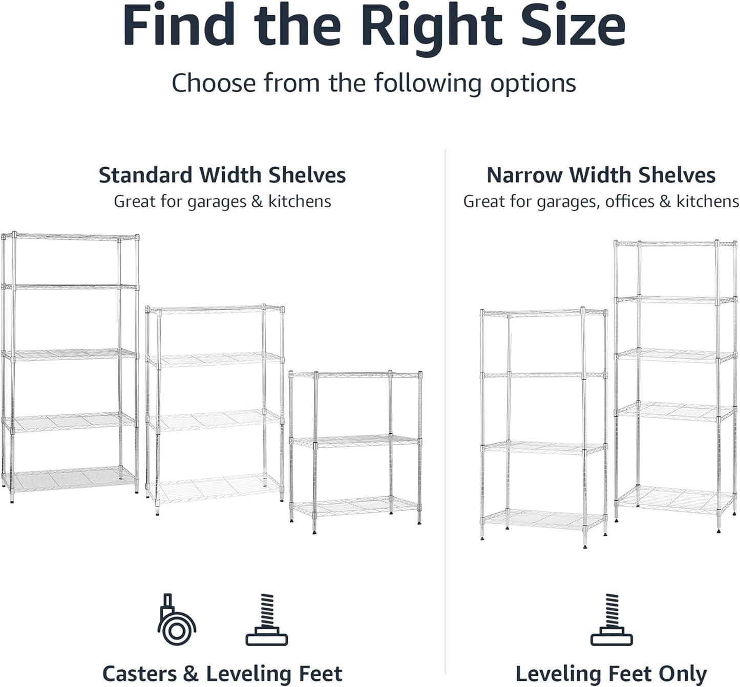 Amazon Basics 5-Shelf Adjustable, Heavy Duty Storage Shelving Unit on 4'' Wheel Casters, Metal Organizer Wire Rack, 30" L x 14" W x 64.8" H, Chrome
