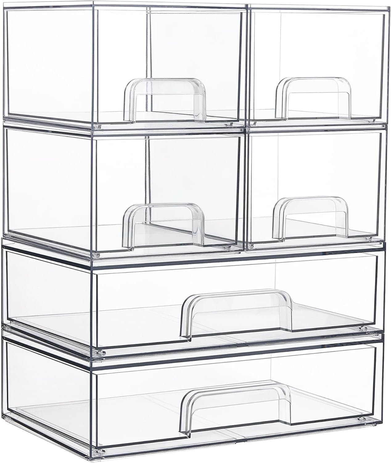 Vtopmart Stackable Storage Drawers Set of 6, Clear Plastic Organizer Bins for Bathroom Supplies,Ideal for Cabinet,Pantry,Laundry Room Organization
