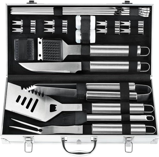 POLIGO 22PCS Heavy Duty BBQ Grill Accessories Set, Non-Slip Grill Tools for Outdoor Grill Set Thicker Stainless Steel Grill Utensils Set, Deluxe Grilling Tools Set in Aluminum Case Ideal Gifts for Men