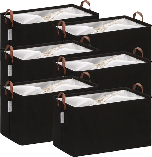 Hinwo 70L Extra Large Storage Bins, 6-Pack Closet Organizers and Storage, Foldable Clothes Storage Baskets with Handles, Containers for Clothing, Blanket, Comforters, Toys, Bedding (Black)