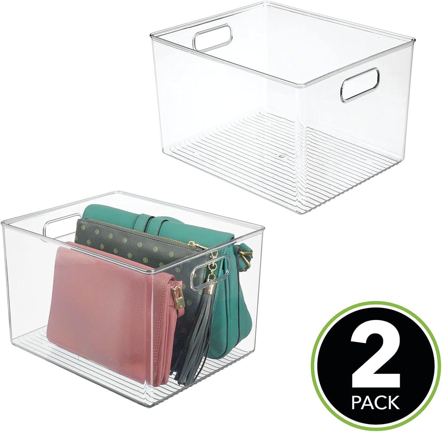 mDesign Large Plastic Storage Organizer Container Bin, Closet Organization for Hallway, Bedroom, Linen, Coat, and Entryway - Holds Clothing, Blankets, and Accessories, Ligne Collection, 2 Pack, Clear