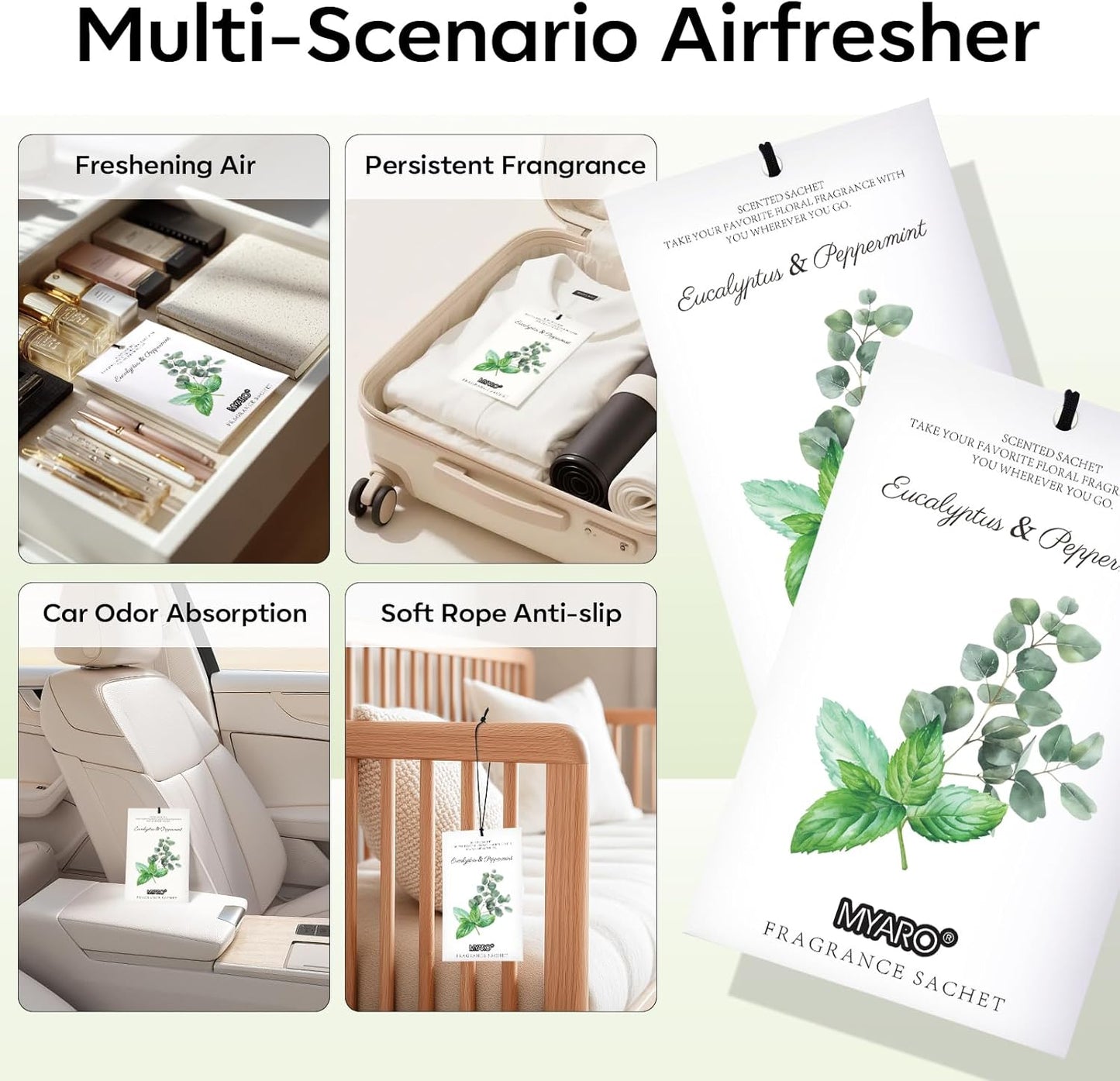 MYARO 12 Packs Eucalyptus Mint Scented Sachets for Drawer and Closet, Long-Lasting Closet Sachet Bags Drawer Deodorizers Fresh Scents, Home Fragrance Air Freshener