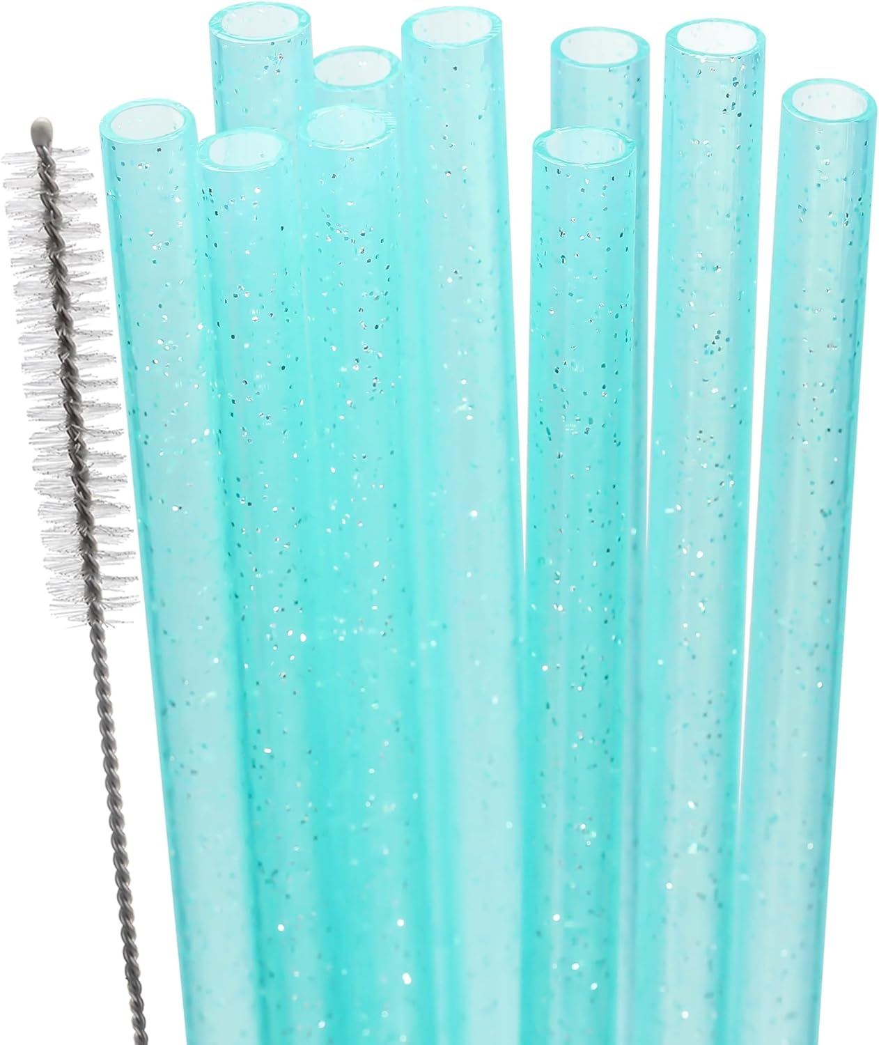 Dakoufish Replacement Glitter Straws for Stanley|Owala|Simple Modern 40oz 30oz Tumbler,10 Pack 12 Inch Reusable Light-blue Straws With Cleaning Brush For Stanley Hydro Jug Cup,Dishwasher Safe