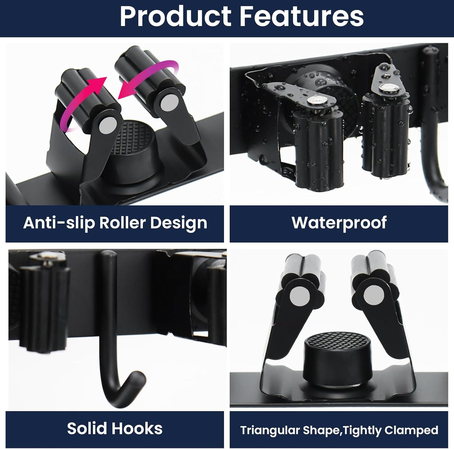 Piyl Mop and Broom Holder Wall Mount - 5 Racks and 4 Hooks Broom Hanger Mop Organizer Storage Tool Racks Stainless Steel Heavy Duty Utility Hooks for Home Kitchen Garden Laundry Garage Closet