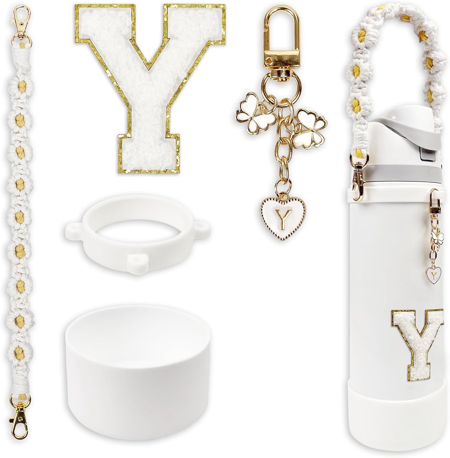 SITKOL Silicone Boot Cute Monogram Set Compatible with Owala Water Bottle 24 oz, 32 oz, 40 oz - Perfect Letter Owala Accessories for Owala Tumbler, Owala Free Sip, Pink Owala, Black Owala