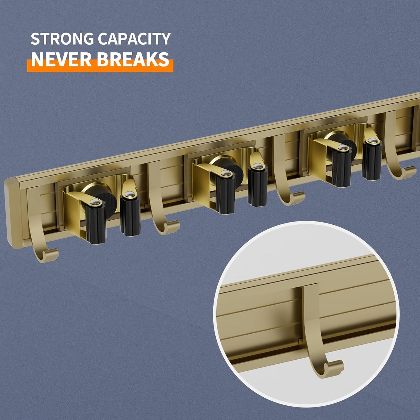 reliahom Broom Holder Wall Mount Mop and Broom Hanger Wall Mounted Garage Storage Rack Kitchen Garden Tool Organizer (4 Racks with 5 Hooks, Bronze)