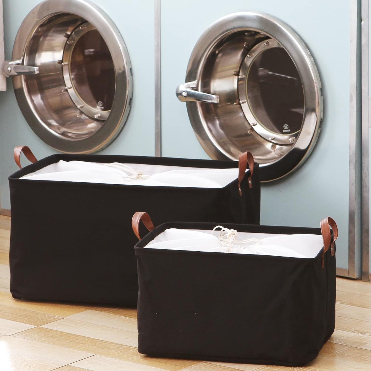 Hinwo 31L Large Storage Bins, 2-Pack Closet Organizers and Storage, Foldable Clothes Storage Baskets with Handles, Containers for Clothing, Blanket, Towels, Toys, Bedding (Black)