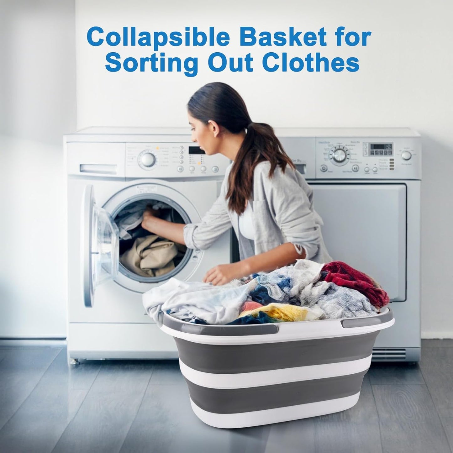 Extra Large Collapsible Bucket 35L Mop Bucket With Handles & Wheels, Plastic Wash Basin Pet Bath Tub for Puppy Dogs Cats, Folding Laundry Basket Clothes Storage Organizer RV Outdoor Camping Essentials