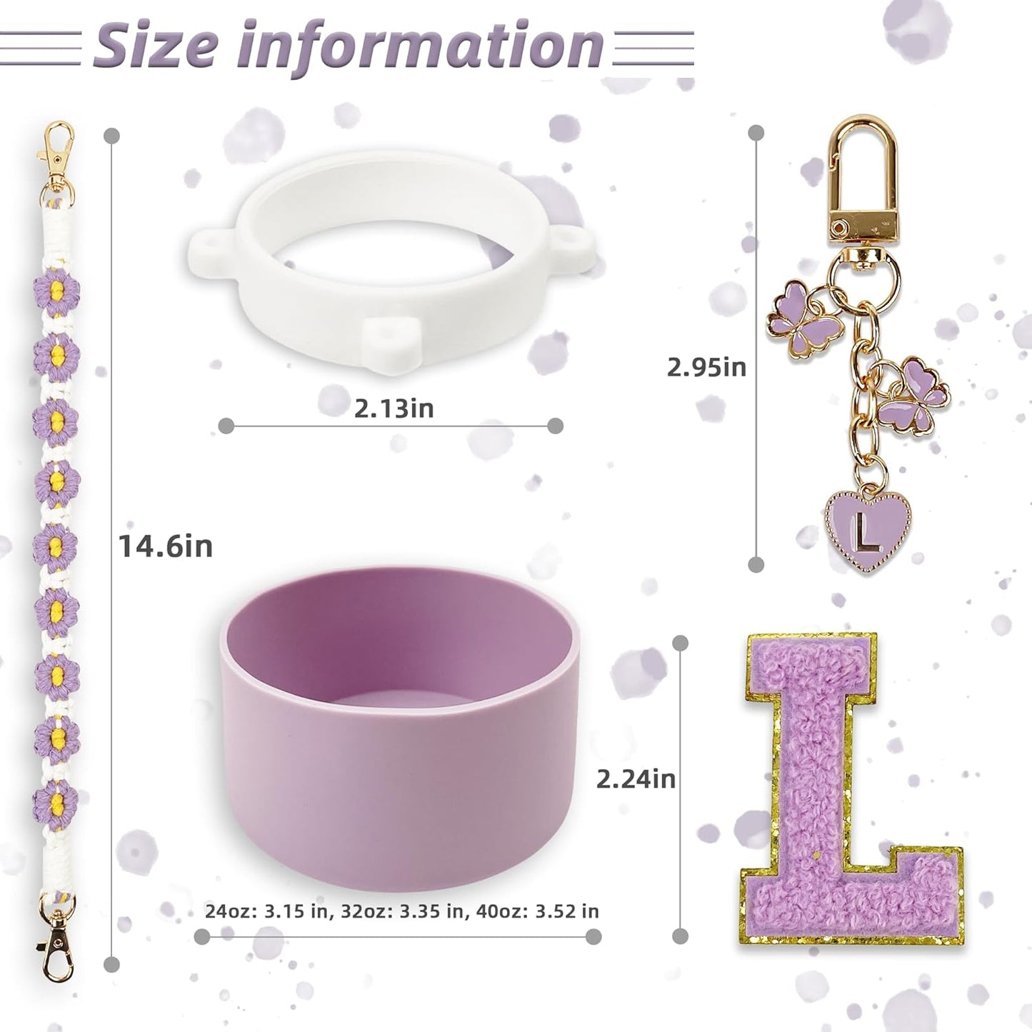 SITKOL Silicone Boot Cute Monogram Set Compatible with Owala Water Bottle 24 oz, 32 oz, 40 oz - Perfect Letter Owala Accessories for Owala Tumbler, Owala Free Sip, Pink Owala, Black Owala