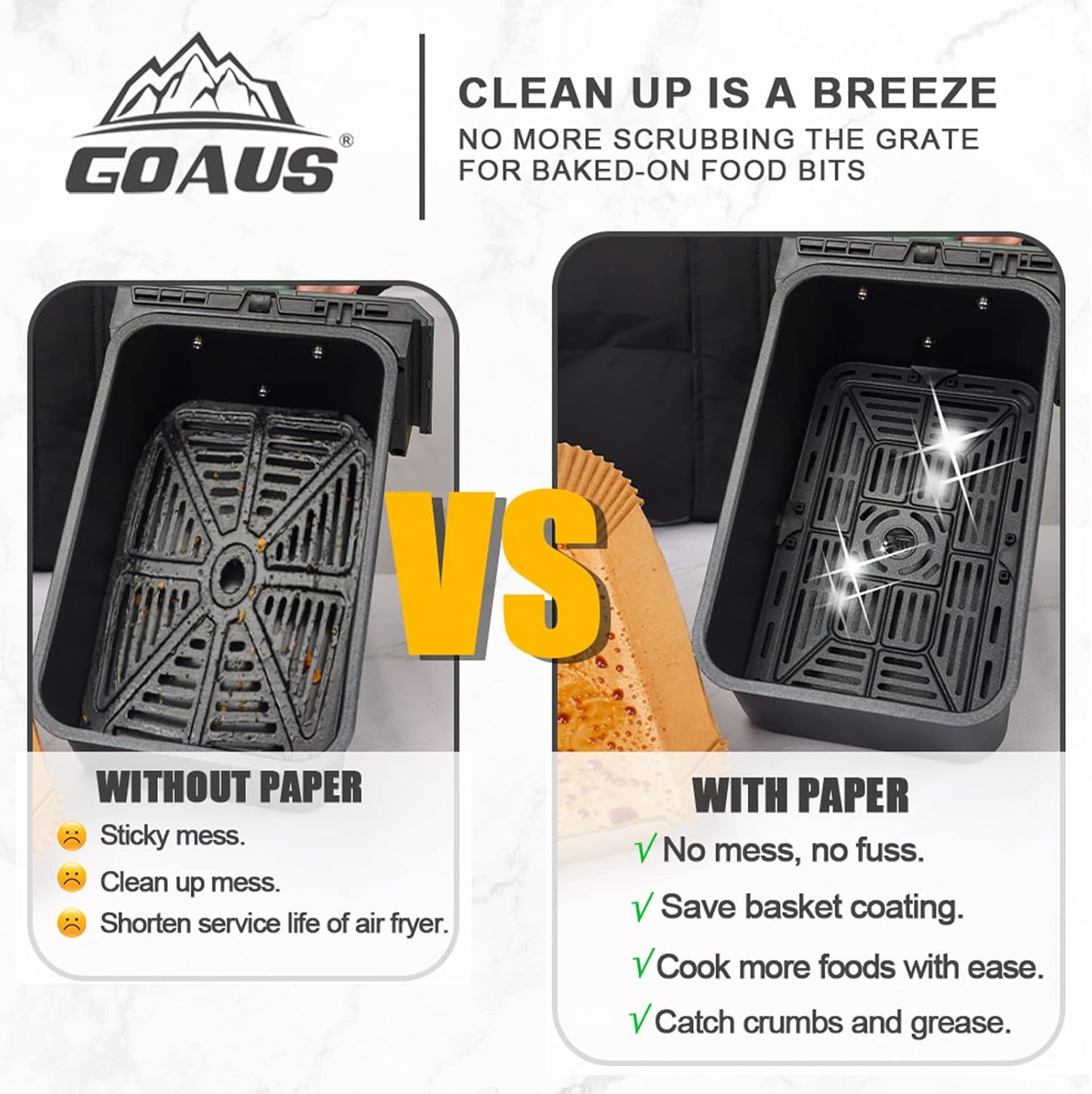 GOAUS Air Fryer 150 Pcs Rectangular Paper Liners Disposable for Dual Air Fryer 2 Baskets 8 to 10 Qt, 8.6x5.5 inches Parchment Paper Rectangle, Fit Ninja DZ201 DZ401 SL401