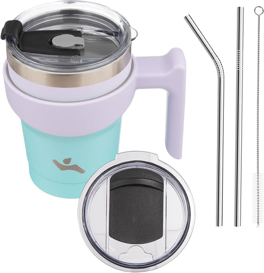 10 oz Tumbler with Handle and 2 Straw 2 Lid, Insulated Water Bottle Stainless Steel Vacuum Cup Reusable Travel Mug, Lavender Green