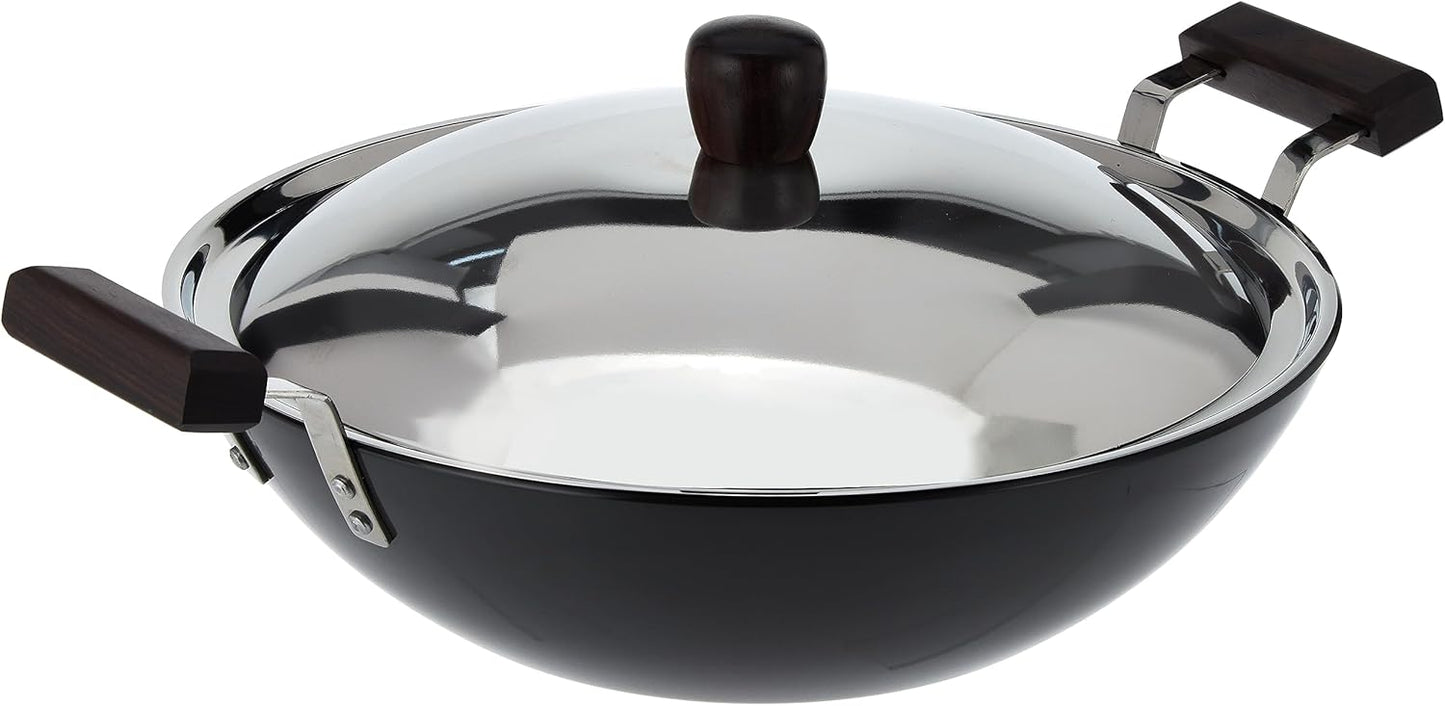 Hawkins Futura 5 Litre Deep Fry Pan, Hard Anodised Kadai with Stainless Steel Lid, Flat Bottom Kadhai, Big Kadai, Black (AD50S)