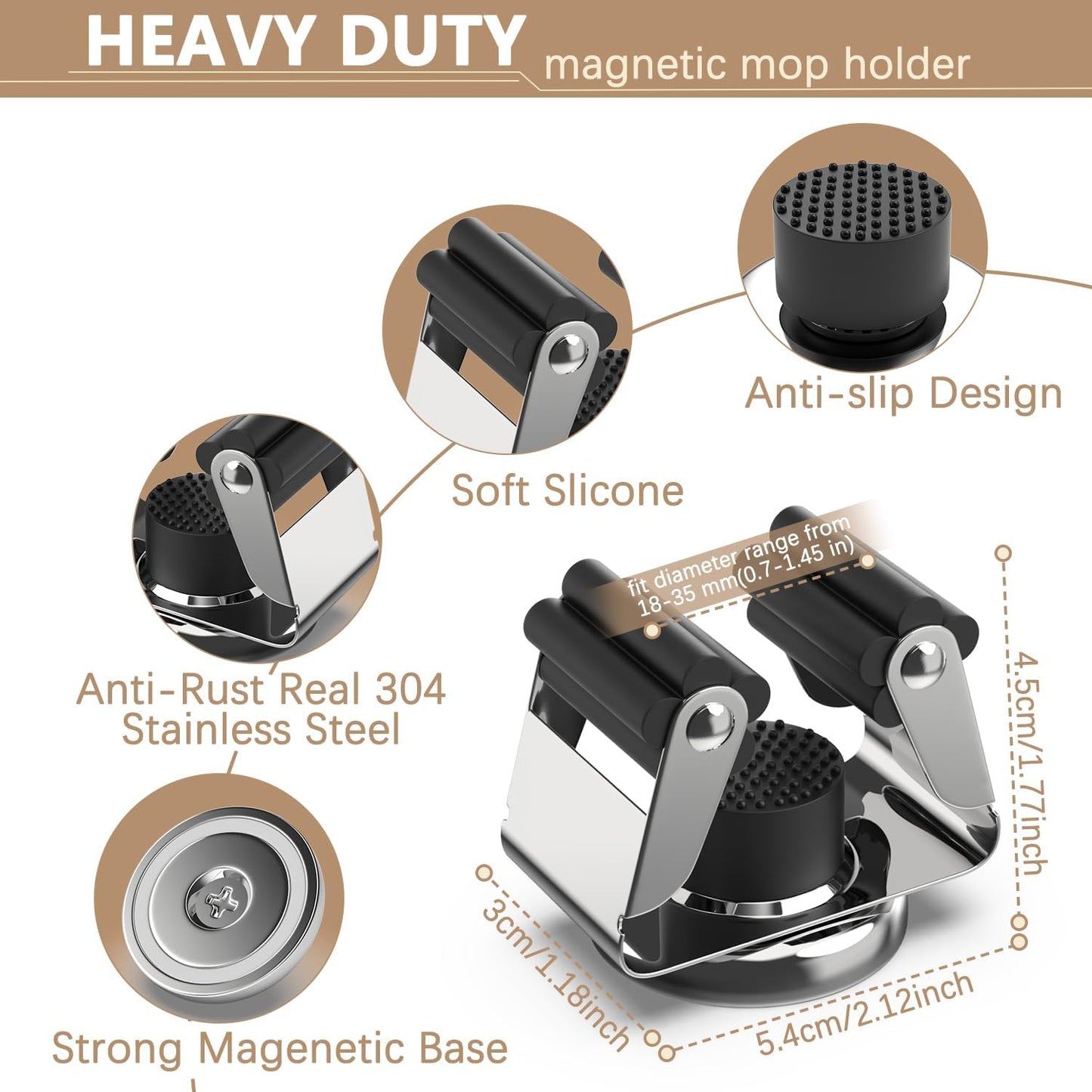 3-H Magnetic Broom Holder with Strong Magnetic Hook 8 Pack,Broom Holder Wall Mount for Garage Garden Shed Storage System Laundry Room Home Kitchen Organization