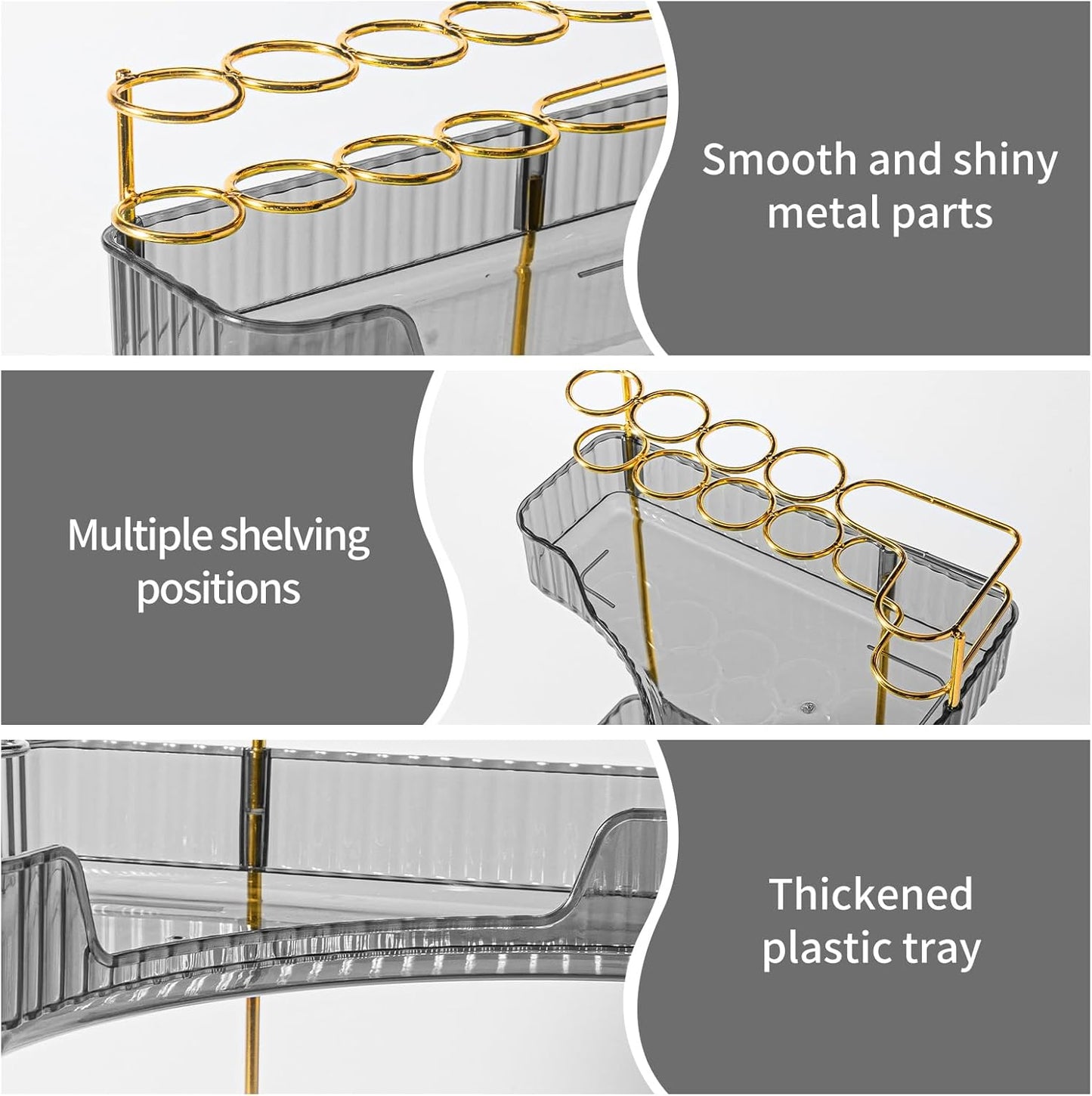 Upgraded 2-Tier Corner Bathroom Countertop Organizer – Spacious Storage for Makeup, Skincare & Perfumes, Built-in Brush Holder Fits Vanity/Dresser/Bsthtub (Slate Gray)