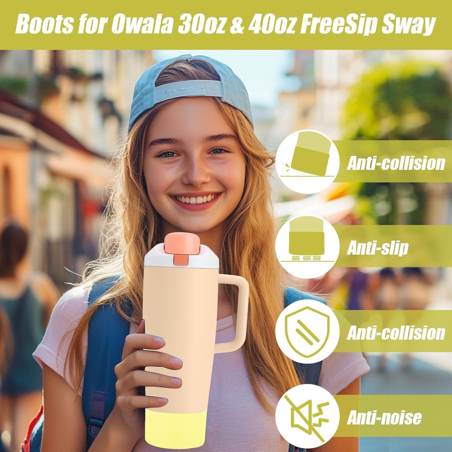 Mity rain 2PCS Protective Silicone Boots for Owala 30oz & 40oz FreeSip Sway Bottles & Tumblers - Accessories for owala, Enhances Stability & Prevents Scratches (Sunny Yellow)
