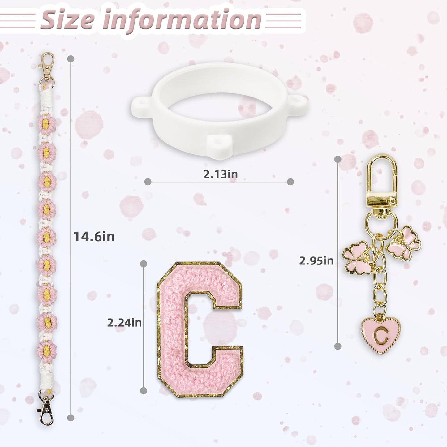 Cute Letter Charm Set Compatible with Owala Water Bottle 24 oz, 32 oz, 40 oz, Owala Kids, Owala Coffee Tumbler, Owala FreeSip – Includes Handle Strap, for Owala Accessories & Stanley Cup Accessories