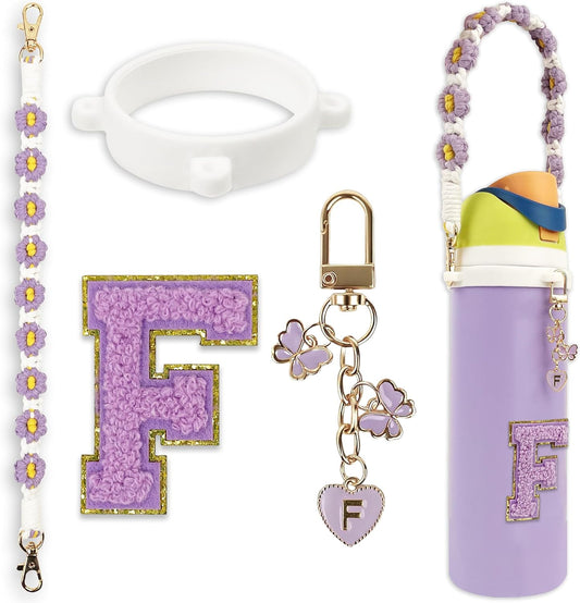Cute Letter Charm Set Compatible with Owala Water Bottle 24 oz, 32 oz, 40 oz, Owala Kids, Owala Coffee Tumbler, Owala FreeSip – Includes Handle Strap, for Owala Accessories & Stanley Cup Accessories