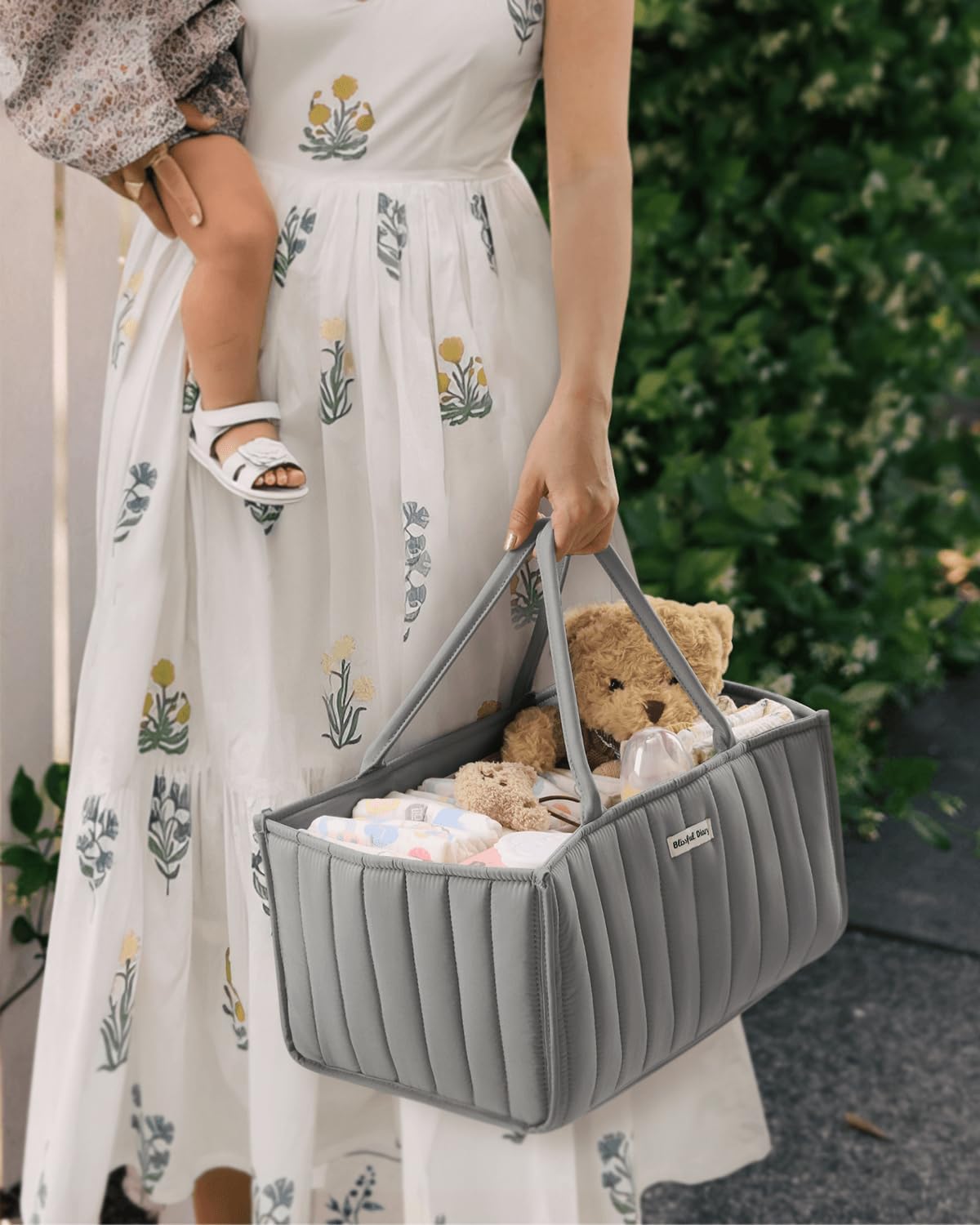 Blissful Diary Baby Diaper Caddy Organizer, Stylish Storage Basket for Newborn Essentials and Diaper Station, Gift for Baby Shower and Registry Must-Have, Light Gray