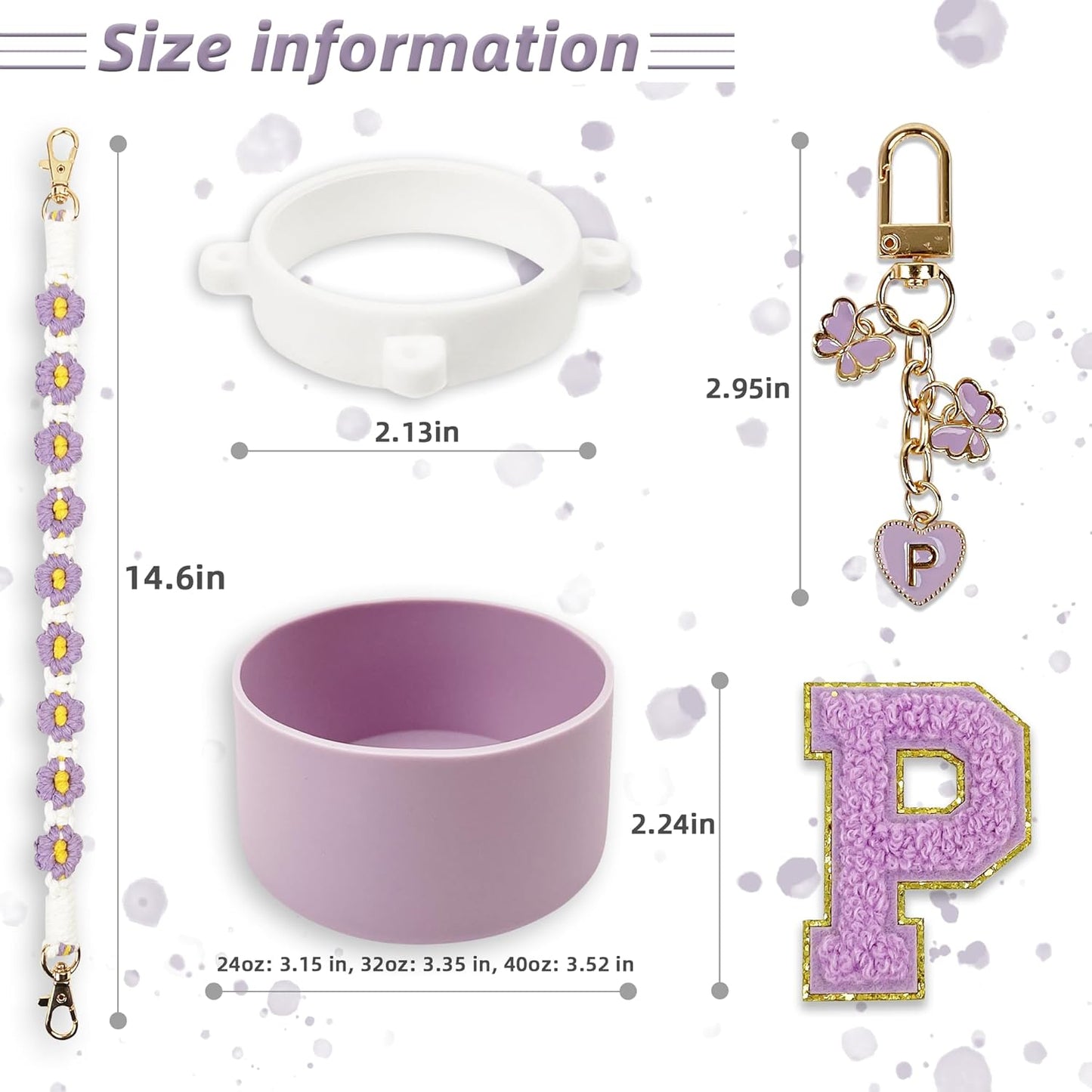 SITKOL Silicone Boot Cute Monogram Set Compatible with Owala Water Bottle 24 oz, 32 oz, 40 oz - Perfect Letter Owala Accessories for Owala Tumbler, Owala Free Sip, Pink Owala, Black Owala