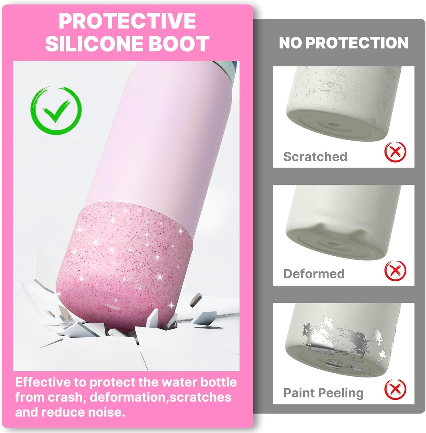 Silicone Water Bottle Boot for Owala 32 oz, Anti-Slip Protective Sleeve for Owala Twist & FreeSip & Flip Stainless Steel Water Bottle, Boot Bottom Base for Owala (Glitter Pink)