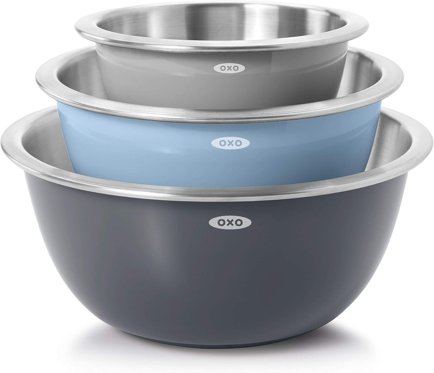 OXO Good Grips 3-Piece Stainless Steel Mixing Bowl Set - Blue/Gray