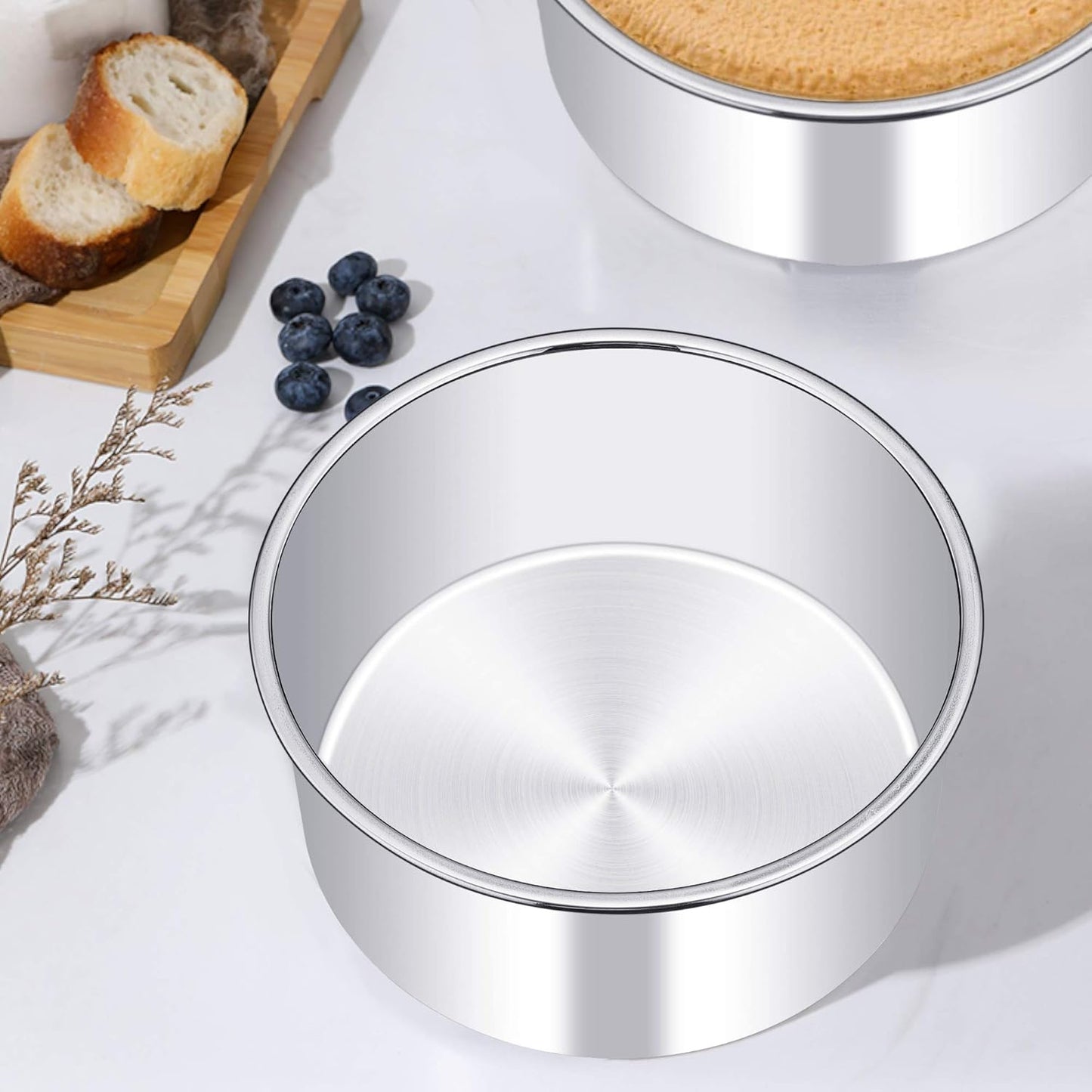 TeamFar 6 Inch Cake Pan Set of 3, 6” x 3” Round Cake Pan Deep Tier Baking Tins Stainless Steel, For Birthday Wedding Party, Healthy & Toxic Free, Deep & Straight Size, Oven & Dishwasher Safe