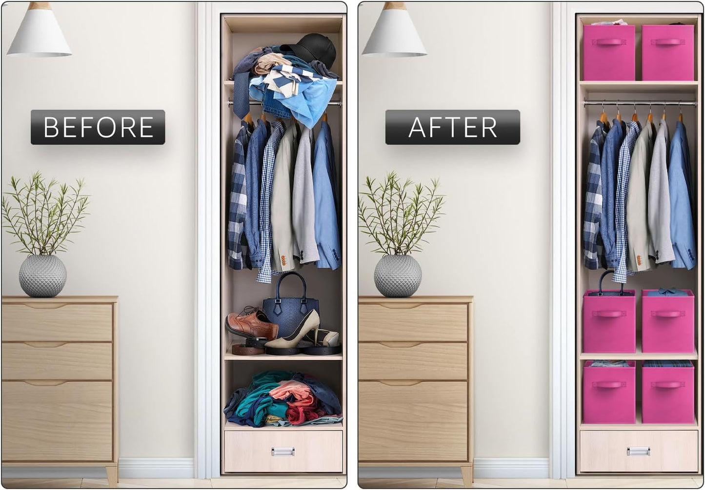 Sorbus Foldable Storage Cubes - 6 Pink Storage Bins for Organizing Pantry, Closet, Shelf, Nursery, Playroom, Toy Box, Cubby - 11 Inch Collapsible Fabric Baskets with Handle