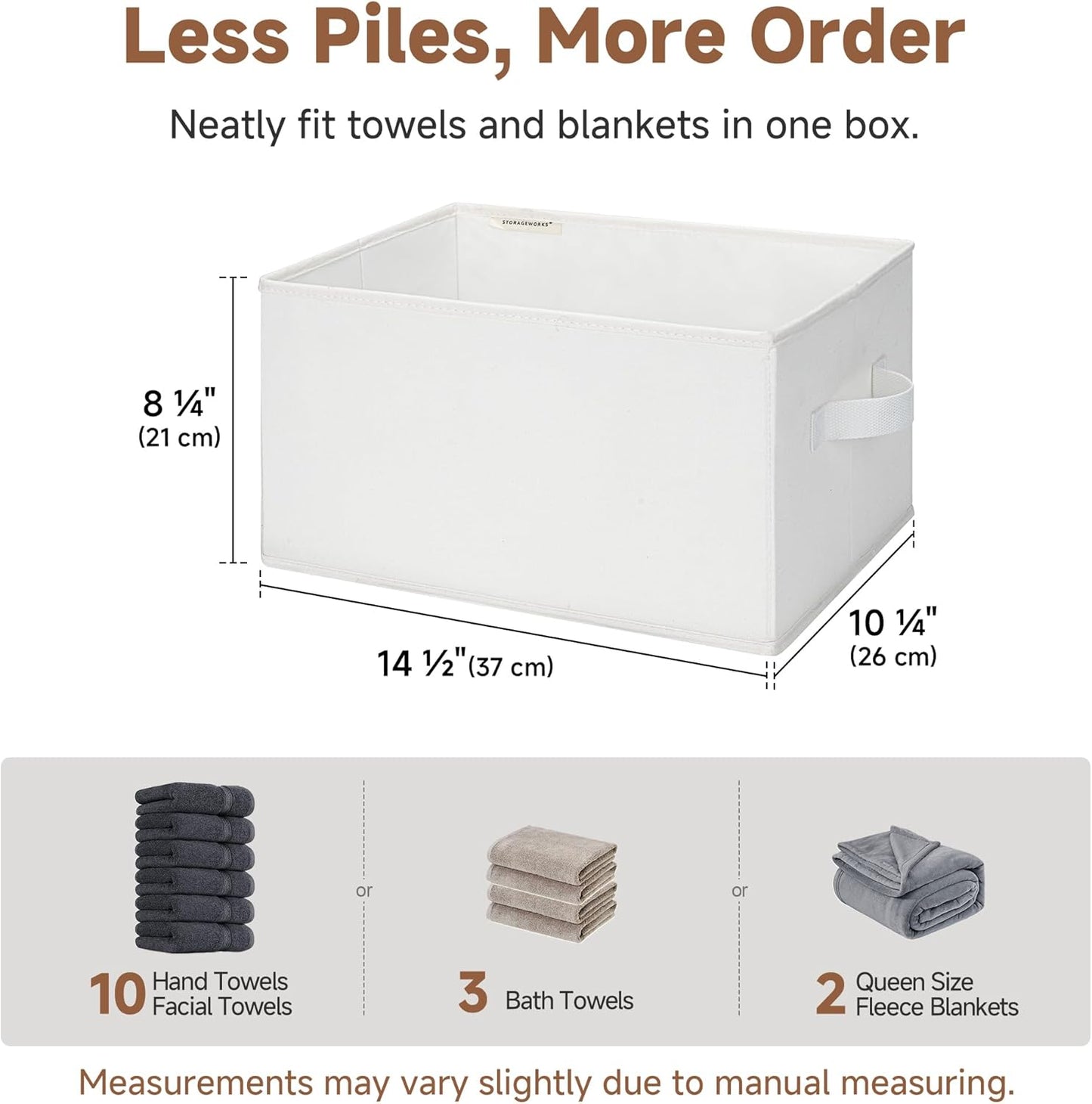 StorageWorks Storage Baskets for Shelves, Foldable Fabric Closet Storage Bins with Handles, Fabric Storage Bins Clothes Organizer, White, 3-Pack, Large